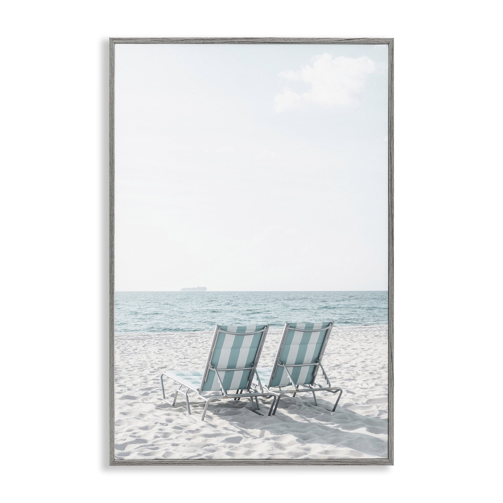 Stupell Industries Soothing Blue Beach Chairs Nautical & Beach Photography Gray Framed Art Print Wall Art, 12 x 18