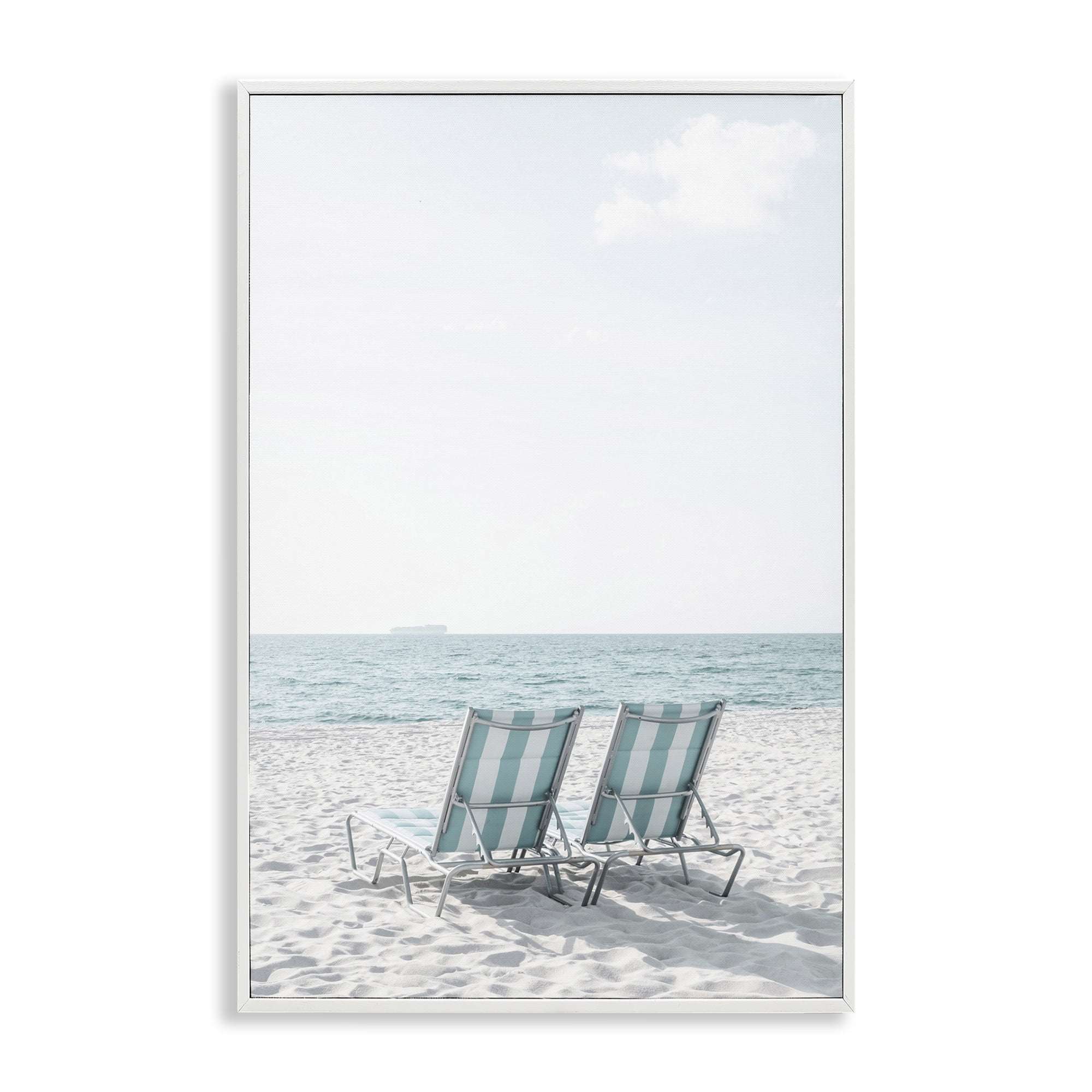 Stupell Industries Soothing Blue Beach Chairs Nautical & Beach Photography White Framed Art Print Wall Art, 16 x 24