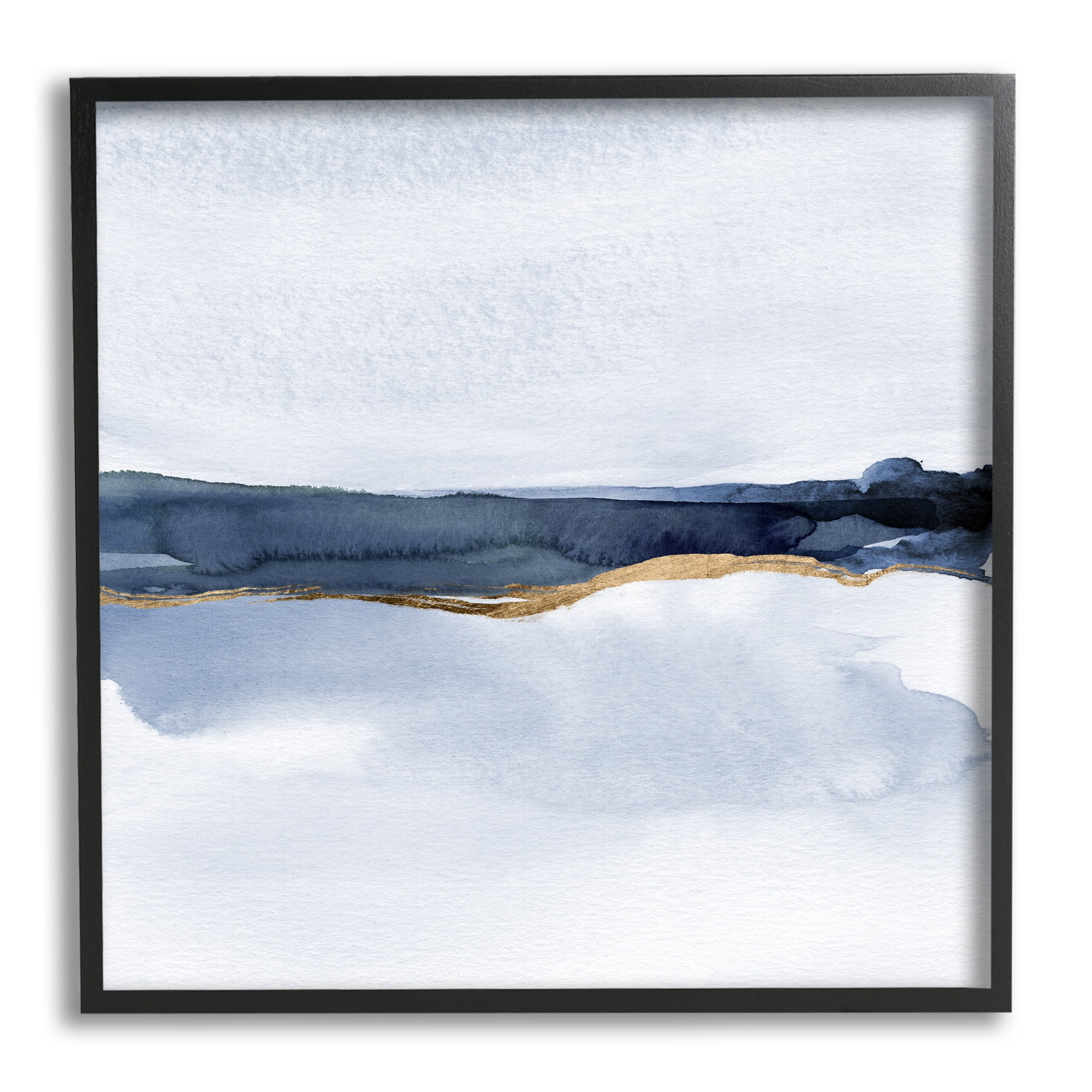 Stupell Industries Soothing Blue Landscape Painting Abstract Glam Lines Painting Black Framed Art Print Wall Art, Design by Jacob Green