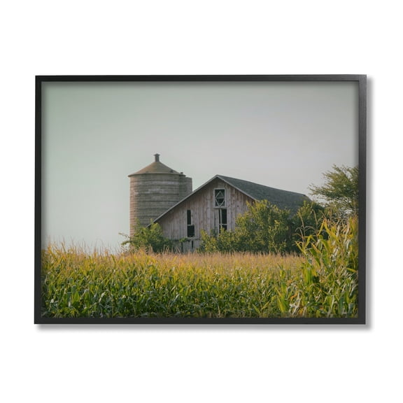 Stupell Industries Soothing Countryside Barn Clear Sky Rural Grass Photograph Black Framed Art Print Wall Art, Design by Daphne Polselli
