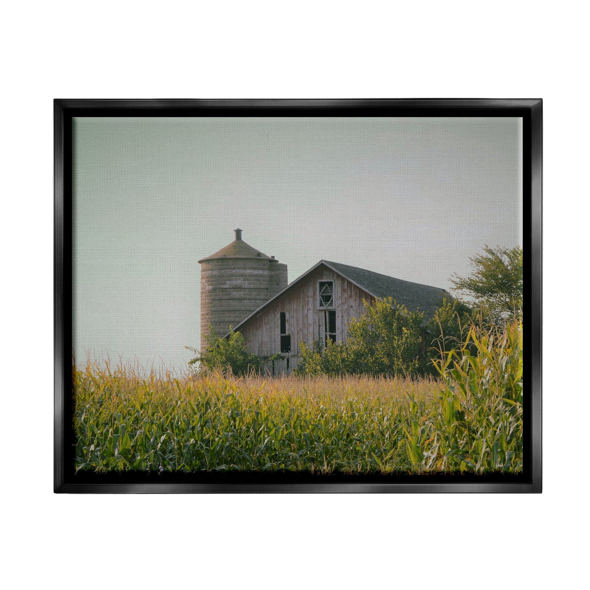Stupell Industries Soothing Countryside Barn Clear Sky Rural Grass Photograph Jet Black Floating Framed Canvas Print Wall Art, Design by Daphne Polselli