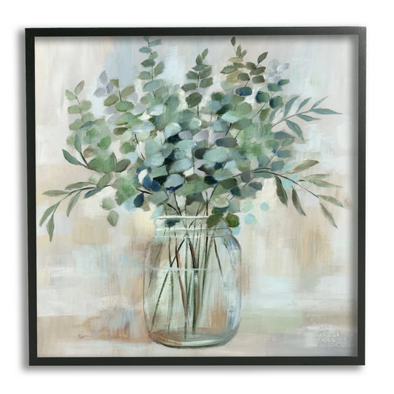 Stupell Industries Soothing Eucalyptus Flower Herb Arrangement Rustic Jar Painting Black Framed Art Print Wall Art, Design by Nan