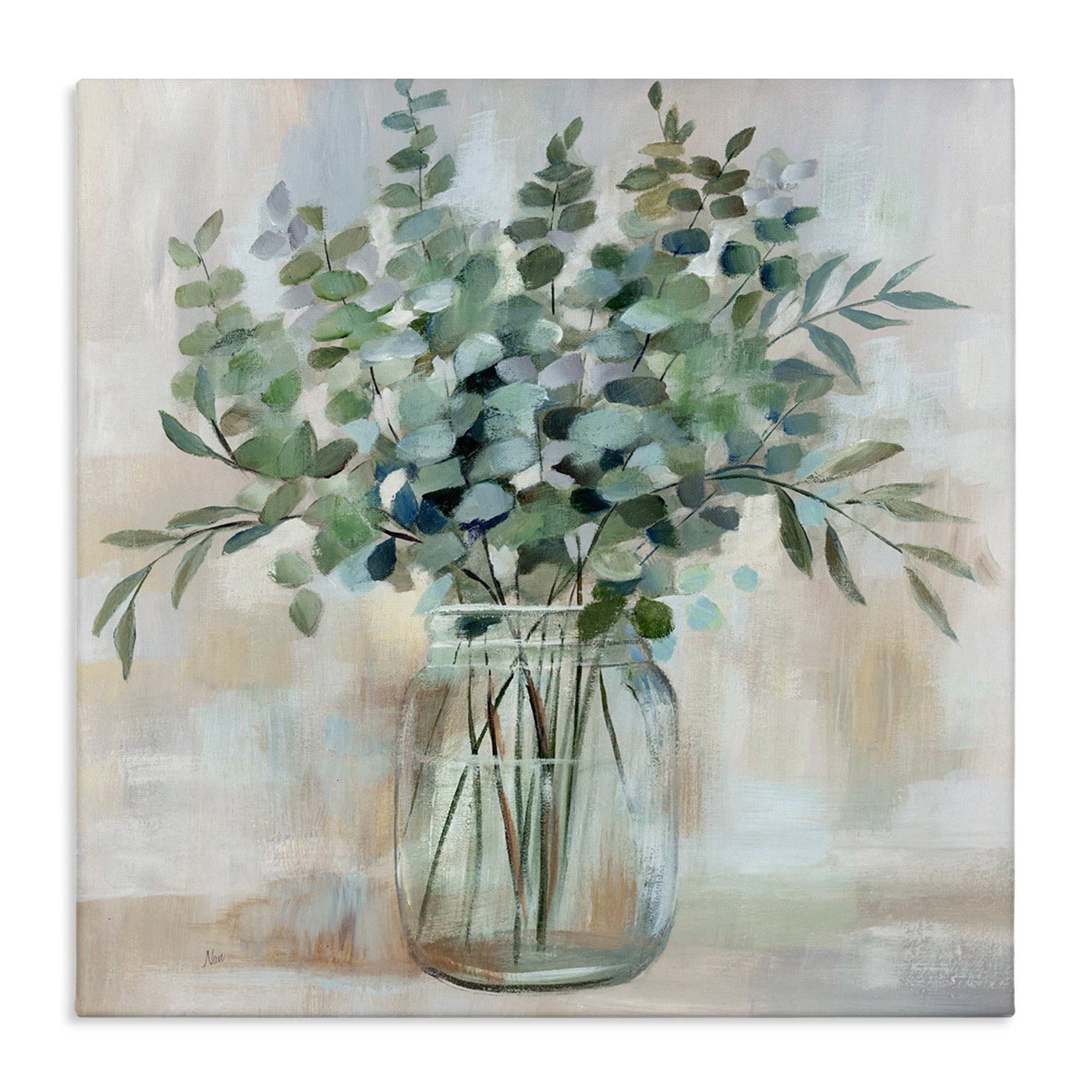 Eucalyptus Herb Arrangement in Rustic Jar Canvas Art