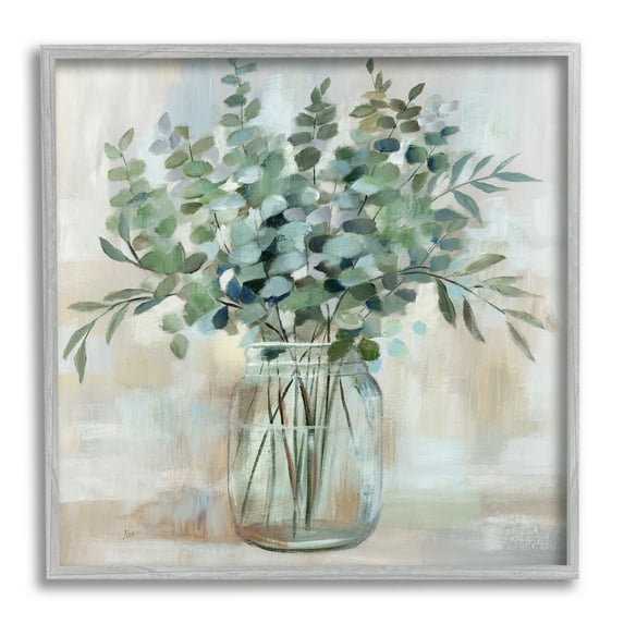 Stupell Industries Soothing Eucalyptus Flower Herb Arrangement Rustic Jar Painting Gray Framed Art Print Wall Art, Design by Nan