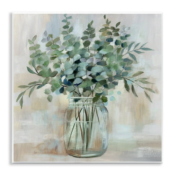Stupell Industries Soothing Eucalyptus Flower Herb Arrangement Rustic Jar Painting Unframed Art Print Wall Art, Design by Nan