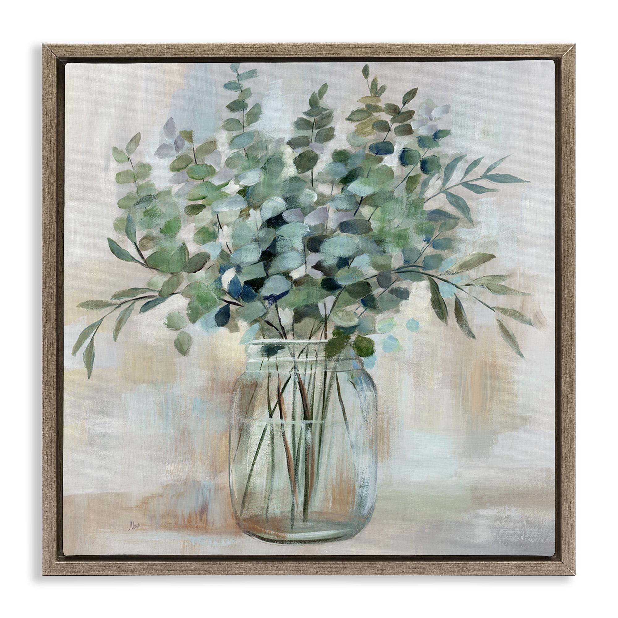 Stupell Industries Soothing Eucalyptus Herb Arrangement Botanical & Floral Painting Brown Floater Framed Canvas Art Print Wall Art, 25 x 25