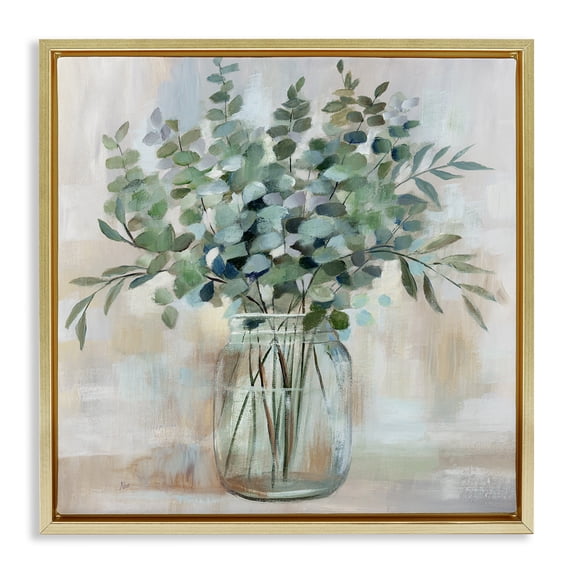 Stupell Industries Soothing Eucalyptus Herb Arrangement Botanical & Floral Painting Gold Floater Framed Canvas Art Print Wall Art, 18 x 18