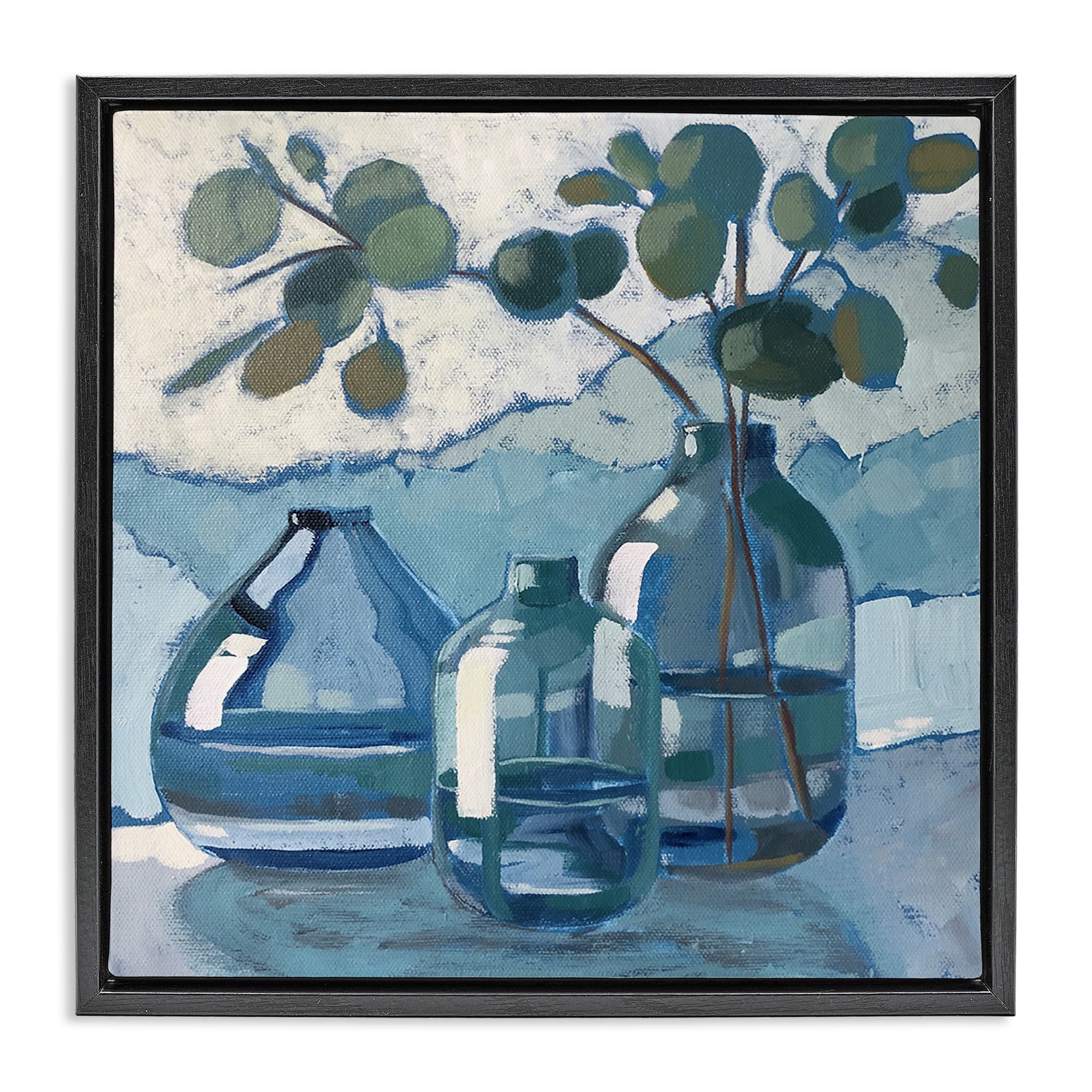 Stupell Industries Soothing Eucalyptus Ikebana Vases Botanical & Floral Painting Black Floater Framed Canvas Art Print Wall Art, 25 x 25