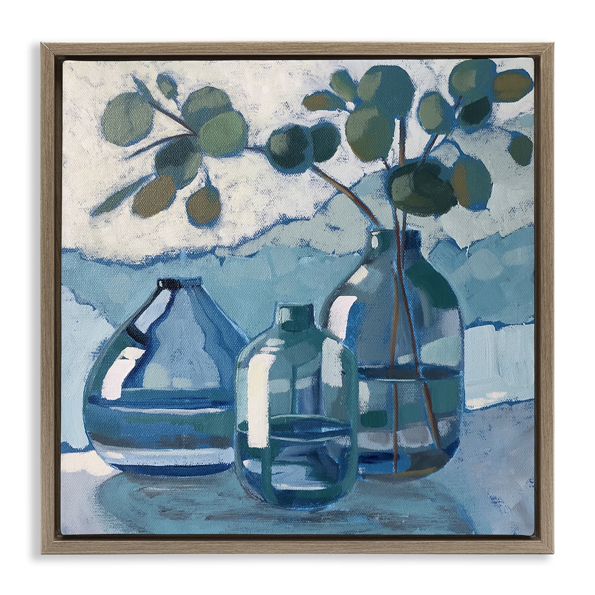 Stupell Industries Soothing Eucalyptus Ikebana Vases Botanical & Floral Painting Brown Floater Framed Canvas Art Print Wall Art, 25 x 25