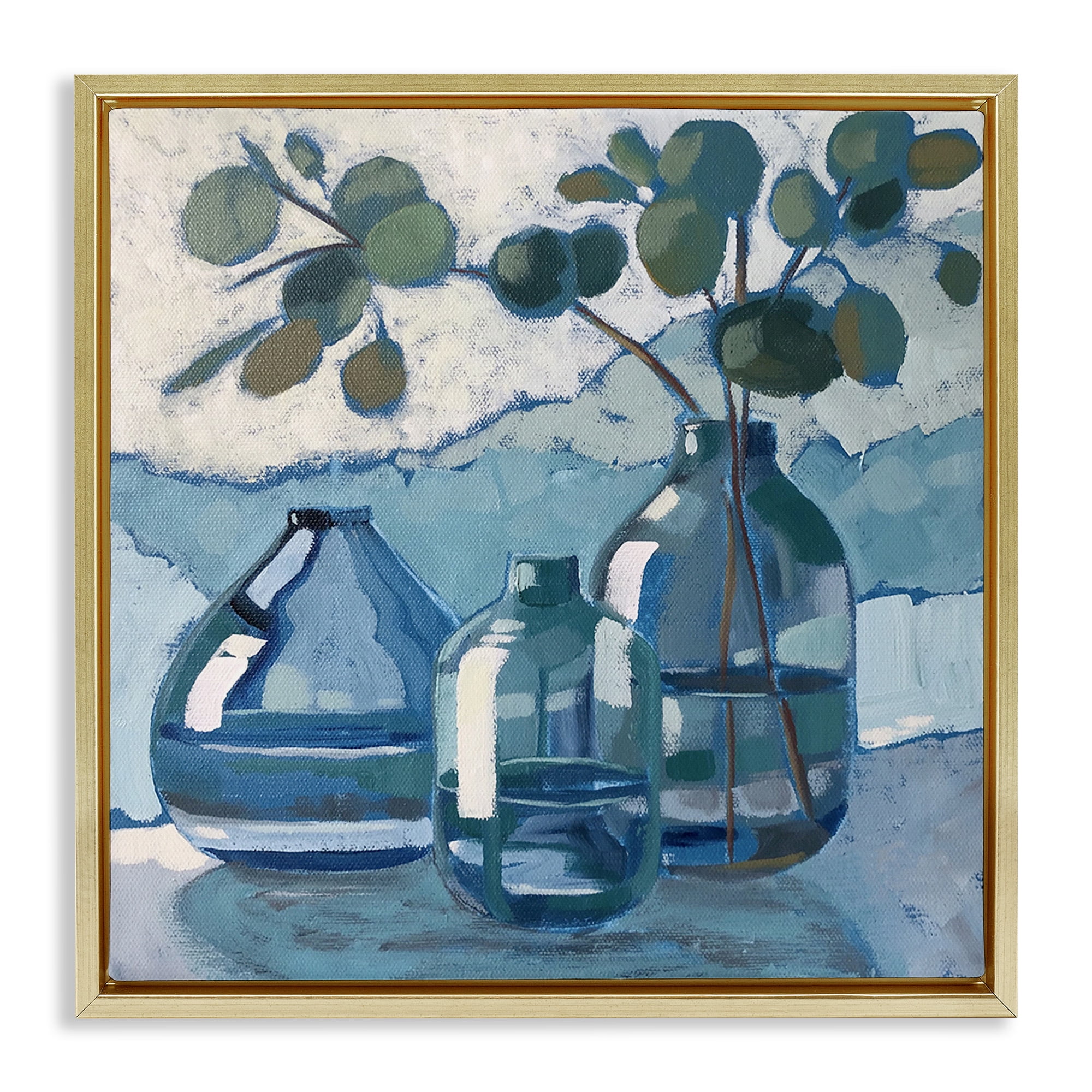Stupell Industries Soothing Eucalyptus Ikebana Vases Botanical & Floral Painting Gold Floater Framed Canvas Art Print Wall Art, 25 x 25
