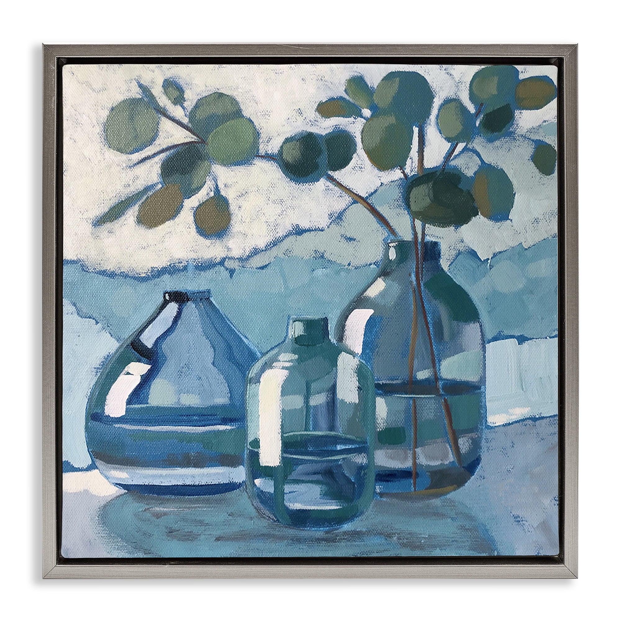 Stupell Industries Soothing Eucalyptus Ikebana Vases Botanical & Floral Painting Gray Floater Framed Canvas Art Print Wall Art, 25 x 25