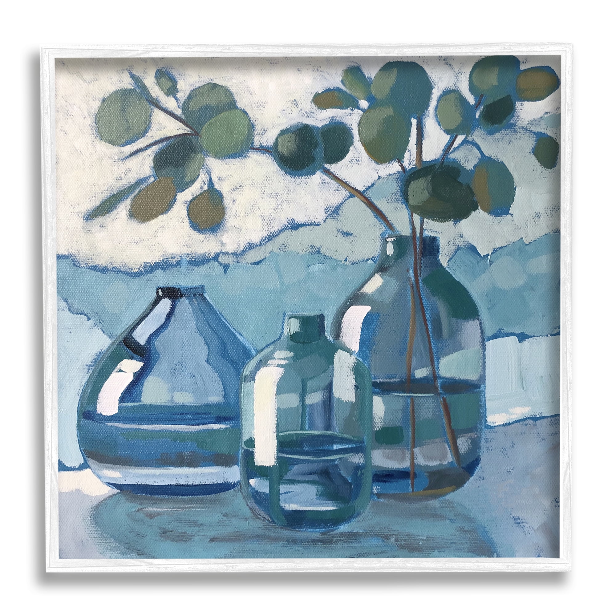 Stupell Industries Soothing Eucalyptus Ikebana Vases Layered Brushstrokes Painting White Framed Art Print Wall Art, Design by Sue Riger