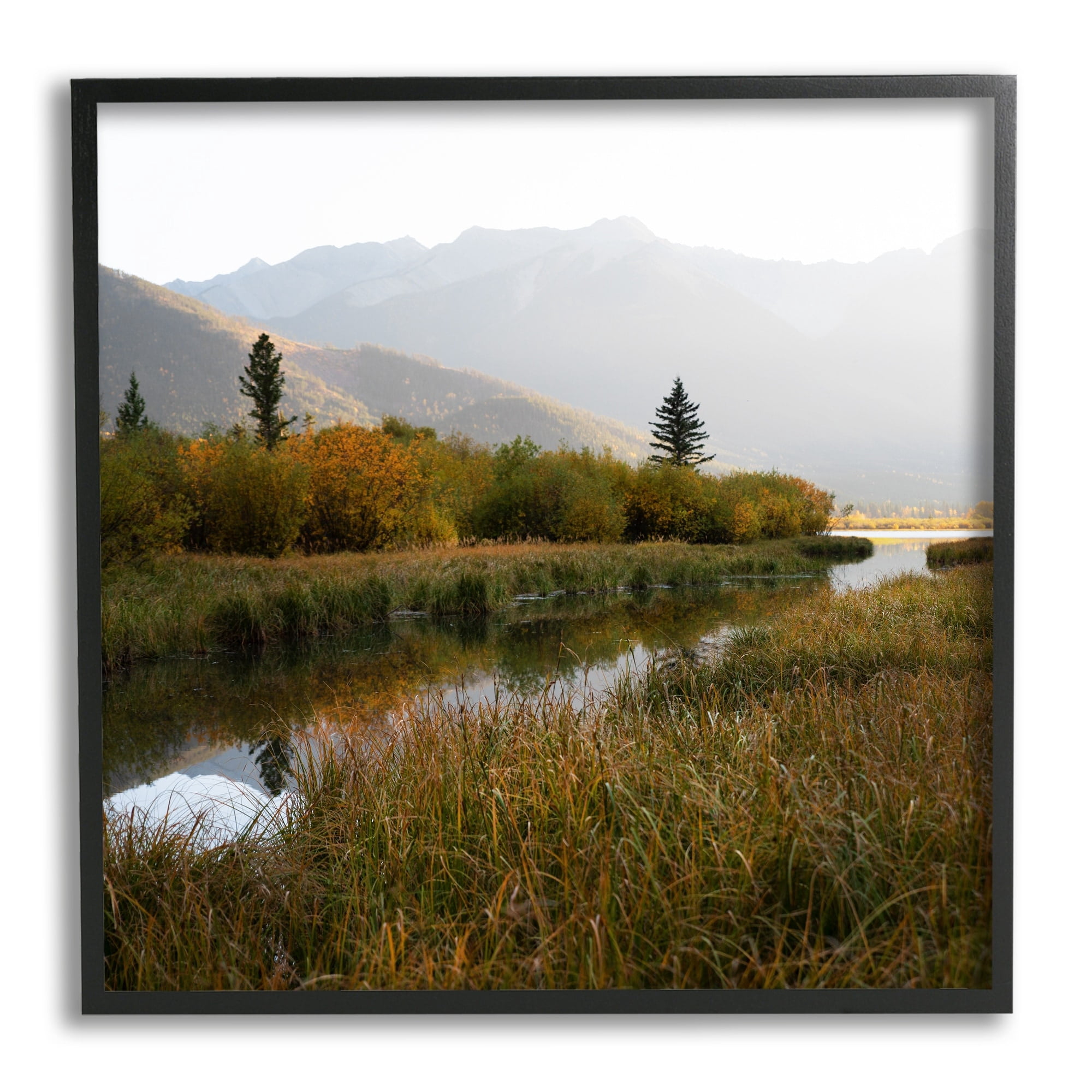 Stupell Industries Soothing Grassy Bog Stream Mountains Landscape Photography Black Framed Art Print Wall Art, 12x12, by Carol Robinson