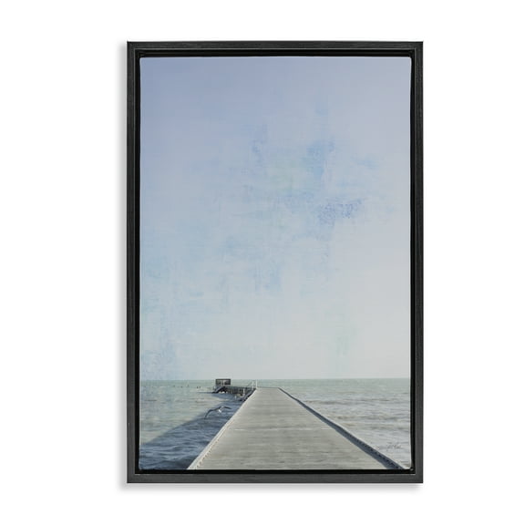 Stupell Industries Soothing Pier in Distance Nautical & Beach Photography Black Floater Framed Canvas Art Print Wall Art, 17 x 25