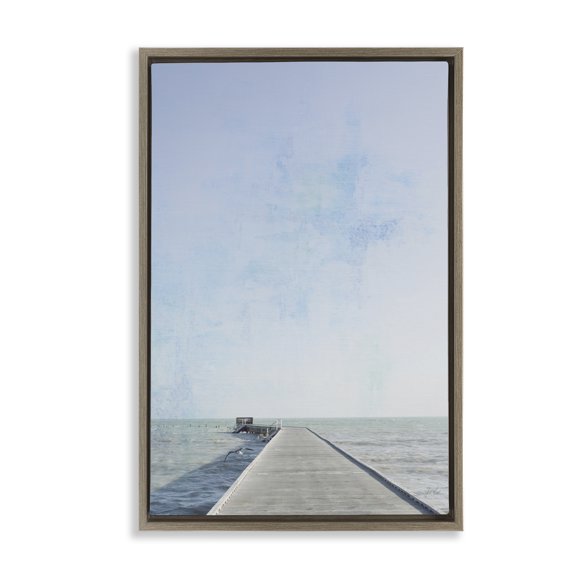 Stupell Industries Soothing Pier in Distance Nautical & Beach Photography Brown Floater Framed Canvas Art Print Wall Art, 17 x 25