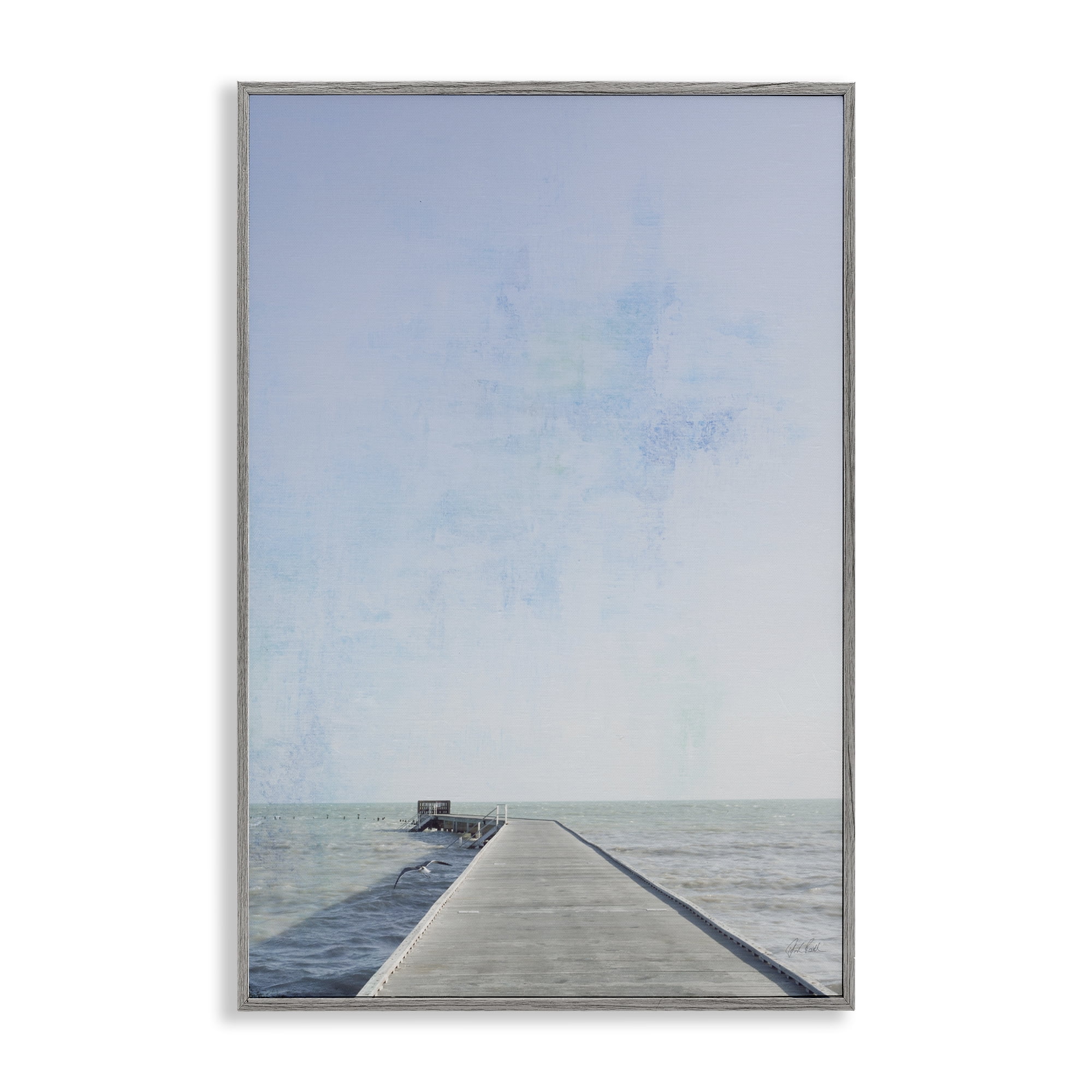 Stupell Industries Soothing Pier in Distance Nautical & Beach Photography Gray Framed Art Print Wall Art, 12 x 18