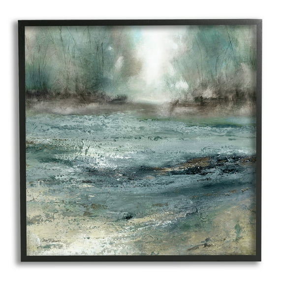 Stupell Industries Soothing Pond Nature Painting Abstract Blurred Trees Painting Black Framed Art Print Wall Art, Design by Carol Robinson