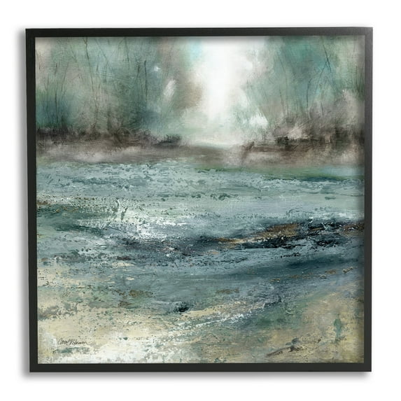Stupell Industries Soothing Pond Nature Painting Abstract Blurred Trees Painting Black Framed Art Print Wall Art, Design by Carol Robinson