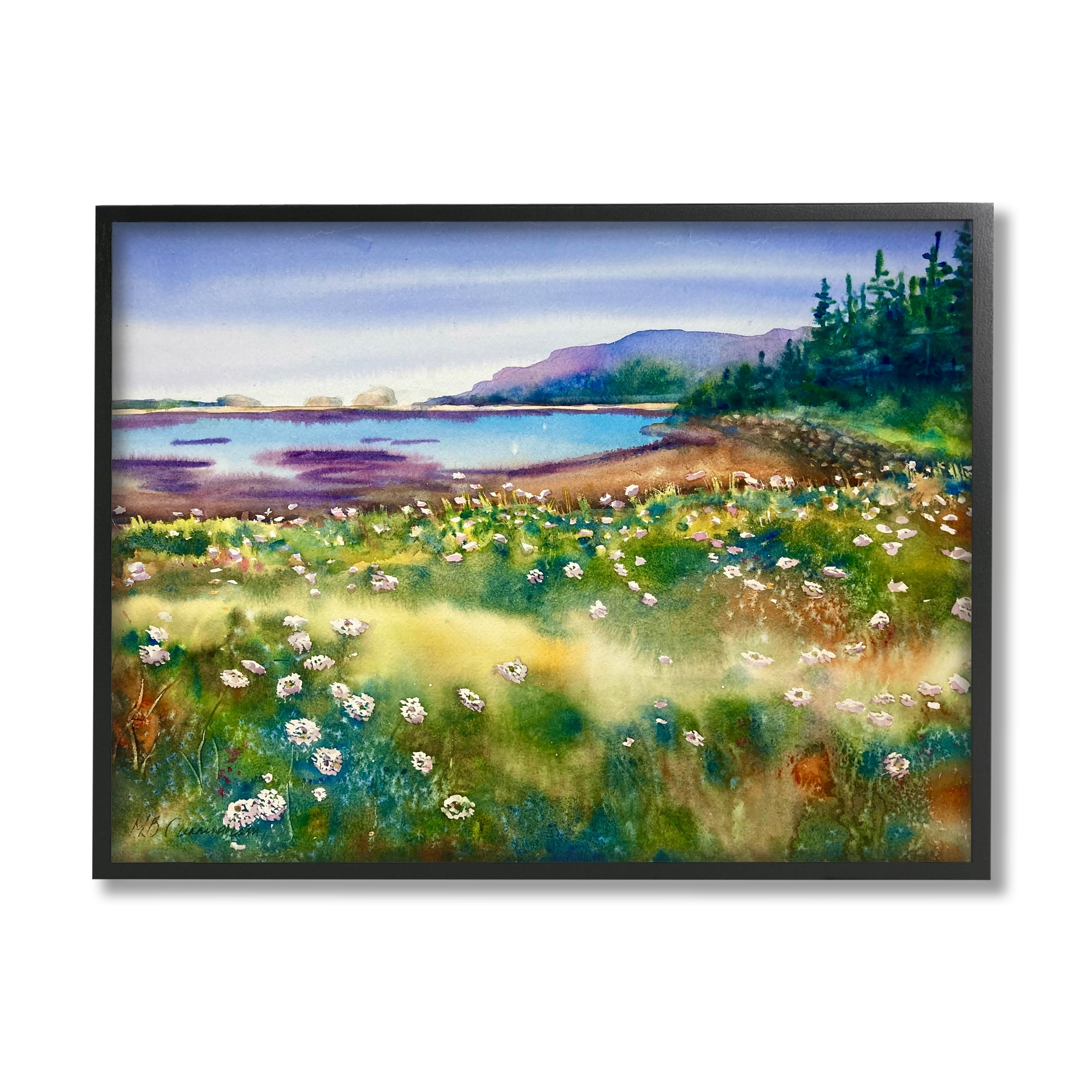 Stupell Industries Soothing Pond View Flower Field Distant Mountains, 20 x 16, Design by MB Cunningham