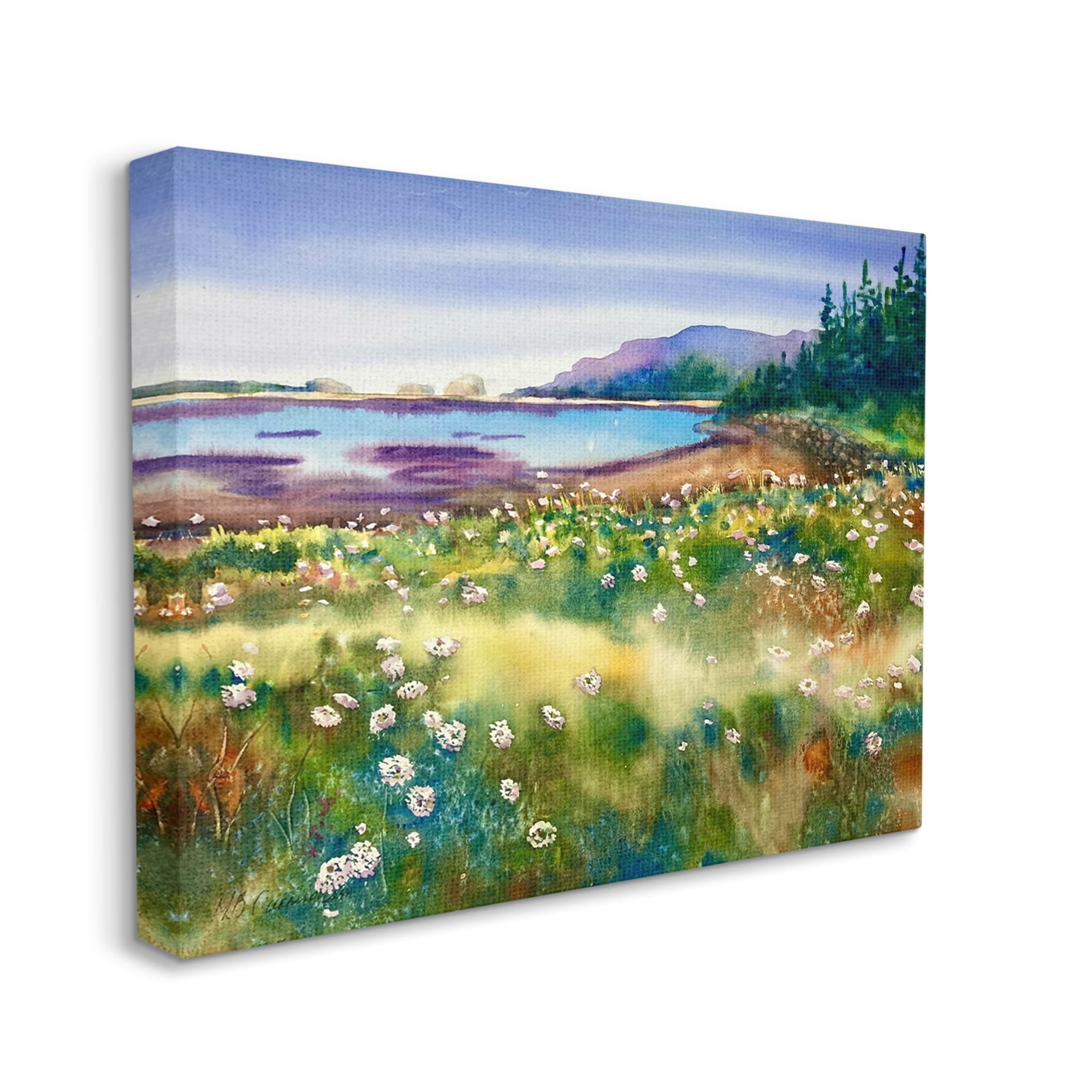 Stupell Industries Soothing Pond View Flower Field Distant Mountains, 30 x 24, Design by MB Cunningham