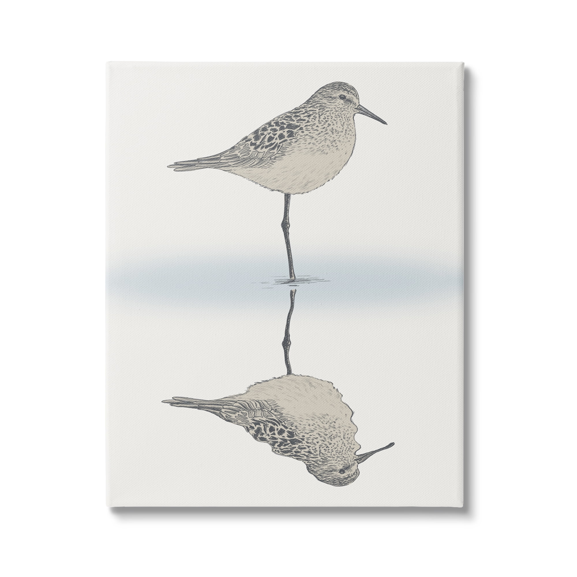 Stupell Industries Soothing Sandpiper Bird Standing Ocean Shoreline Reflection Graphic Art Gallery Wrapped Canvas Print Wall Art, Design by Ziwei Li