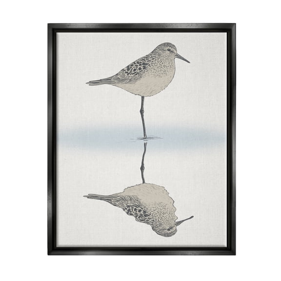 Stupell Industries Soothing Sandpiper Bird Standing Ocean Shoreline Reflection Graphic Art Jet Black Floating Framed Canvas Print Wall Art, Design by Ziwei Li
