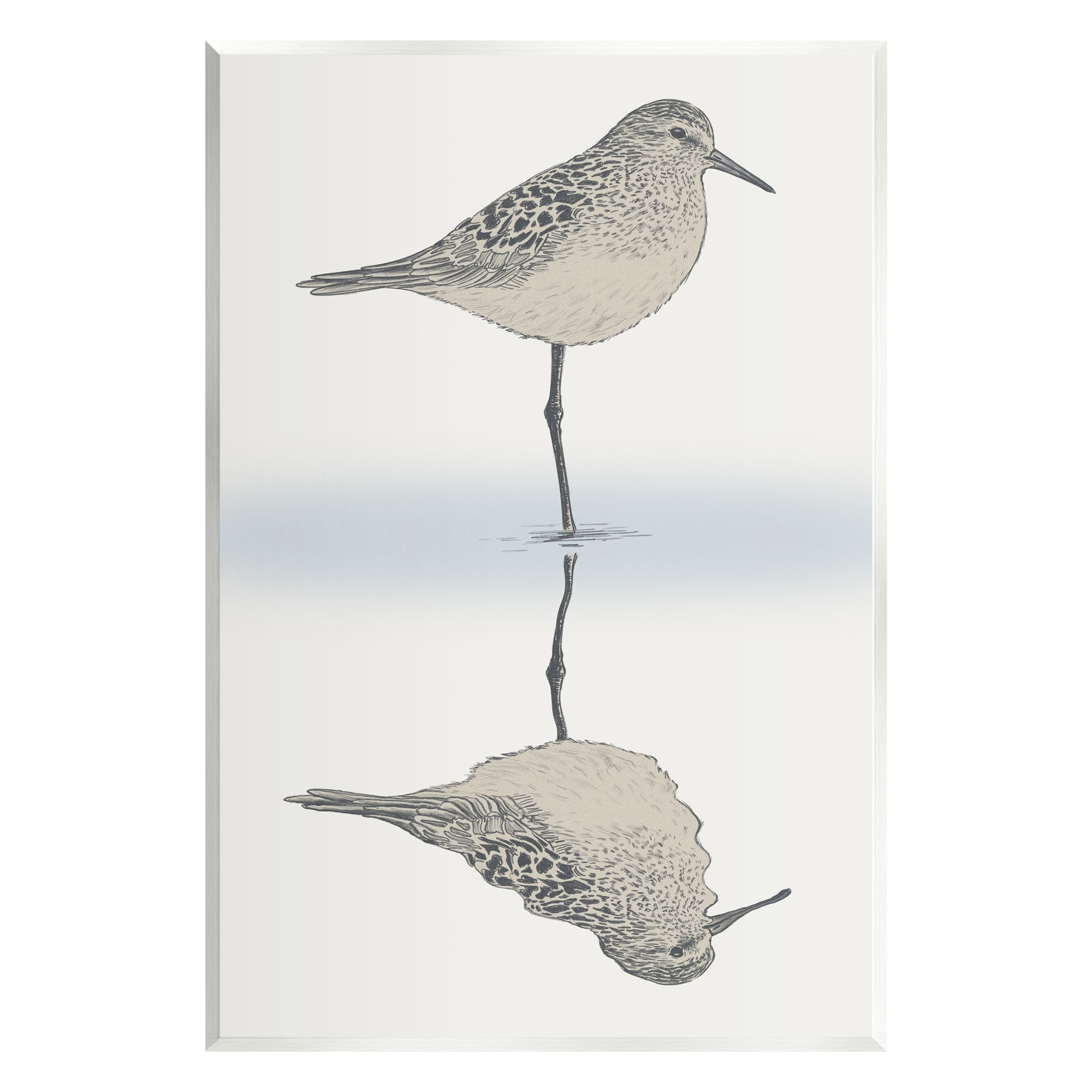 Stupell Industries Soothing Sandpiper Bird Standing Ocean Shoreline Reflection Graphic Art Unframed Art Print Wall Art, Design by Ziwei Li