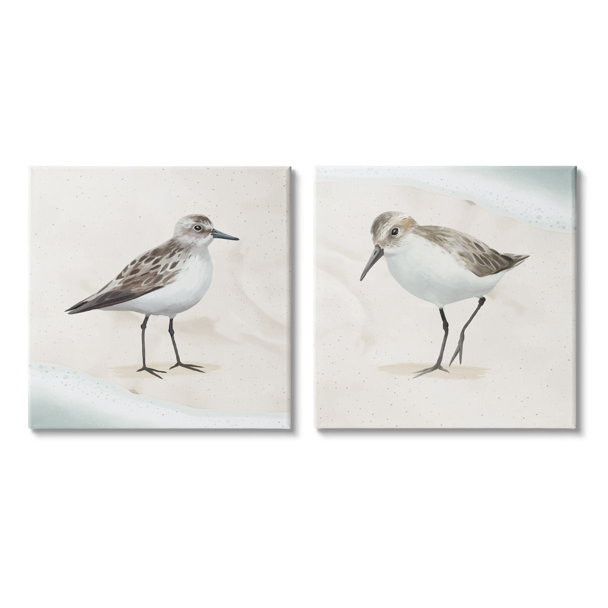 Stupell Industries Soothing Sandpiper Bird Stepping Nautical Beach Sand Graphic Art Gallery Wrapped Canvas Print Wall Art, Set of 2, Design by Lucca Sheppard