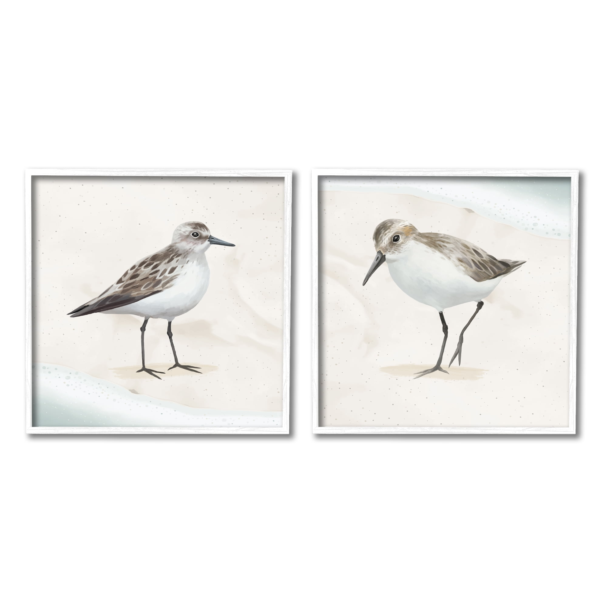 Stupell Industries Soothing Sandpiper Bird Stepping Nautical Beach Sand Graphic Art White Framed Art Print Wall Art, Set of 2, Design by Lucca Sheppard