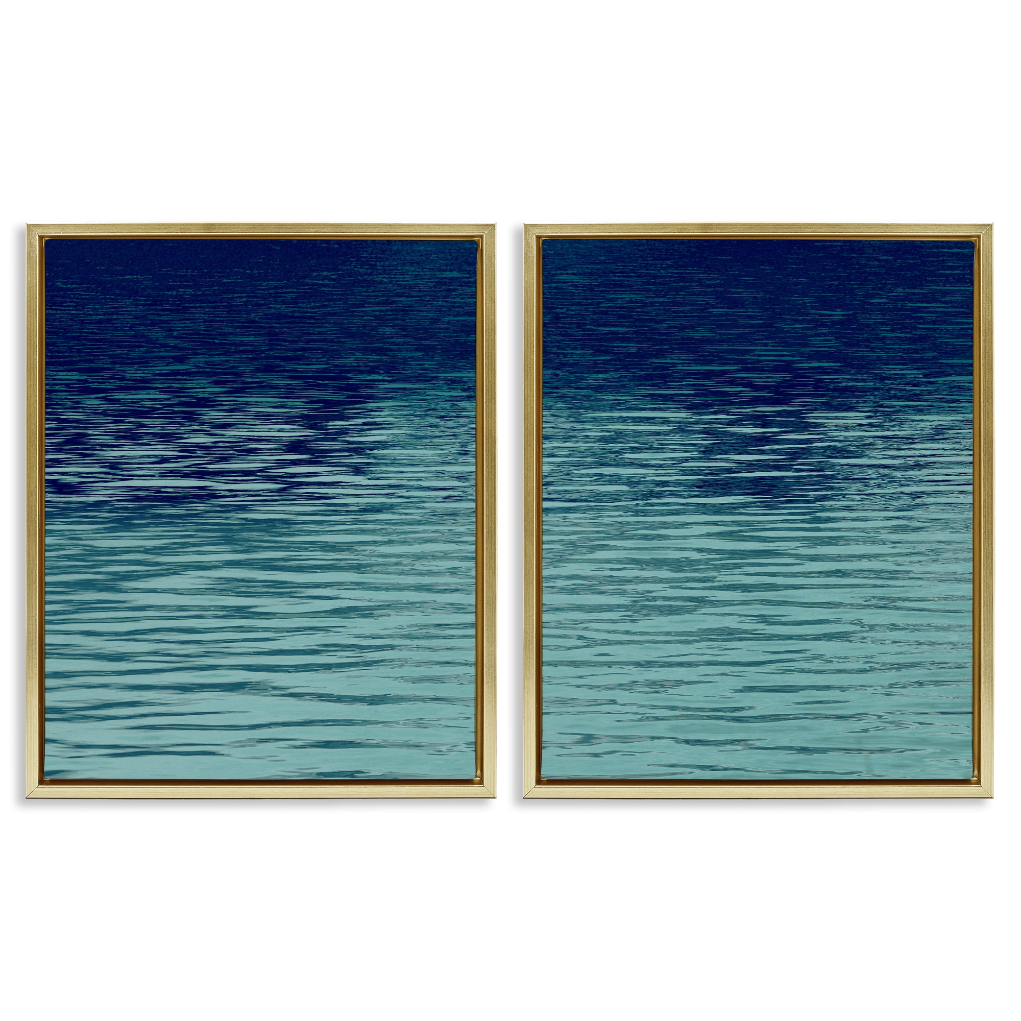 Stupell Industries Soothing Water Ripples Plants & Flowers Painting Gold Floater Framed Canvas Art Print Wall Art, 17 x 21, Set of 2