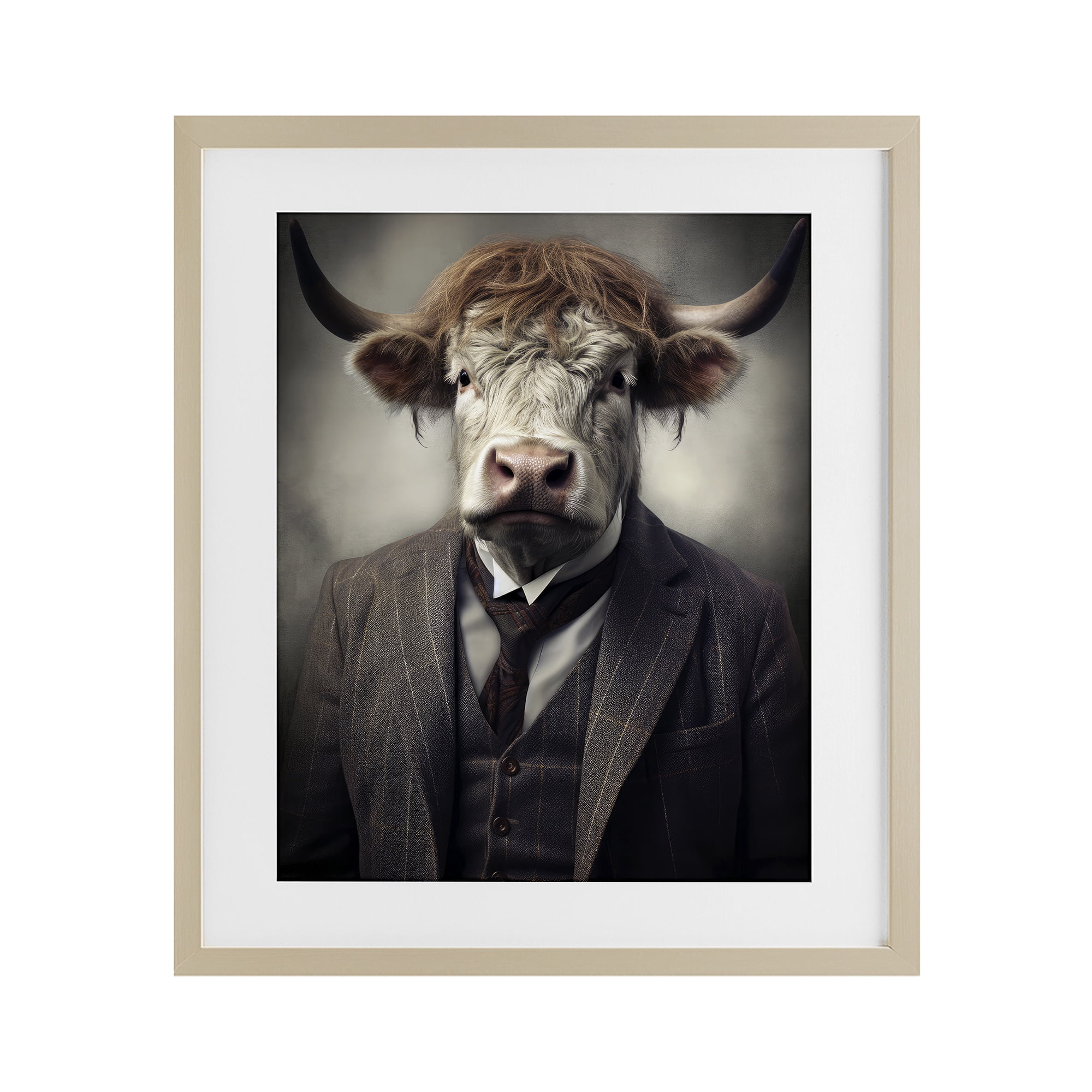 Stupell Industries Sophisticated Bull Portrait Birch Framed Print Under Glass, design by Ray Powers