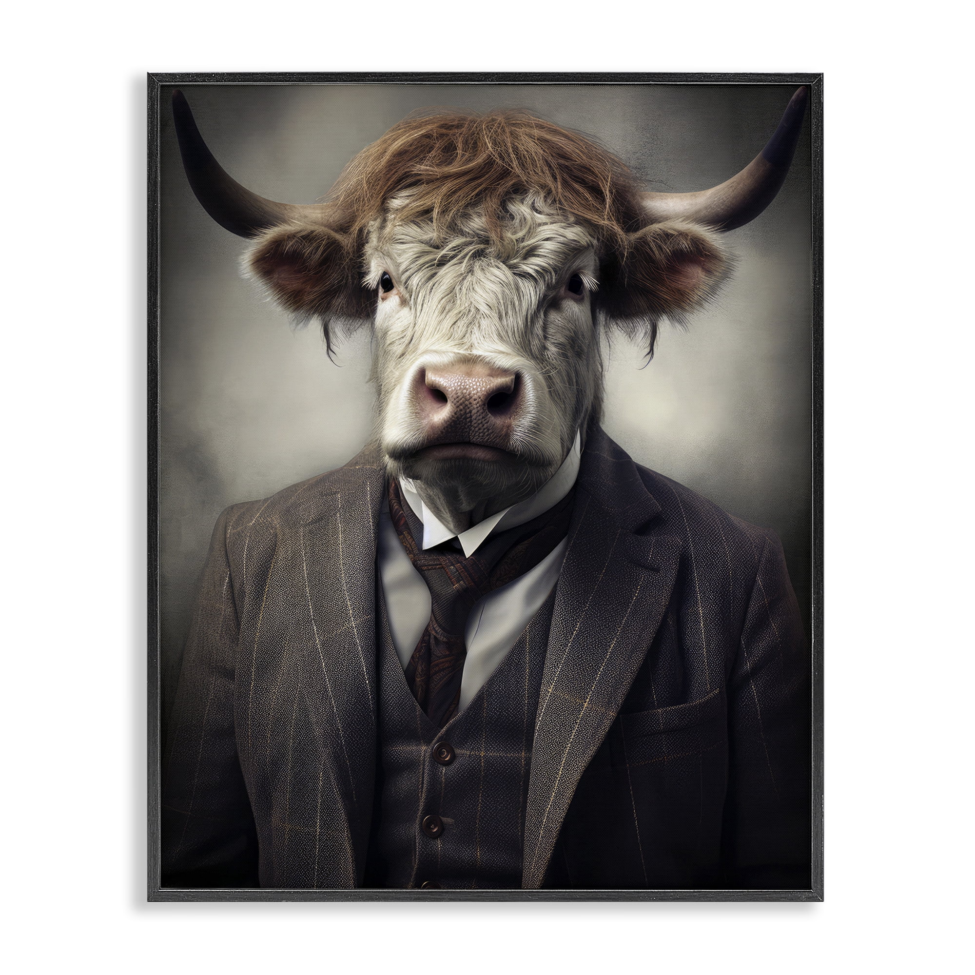 Stupell Industries Sophisticated Bull Portrait Black Framed Giclee Art, design by Ray Powers