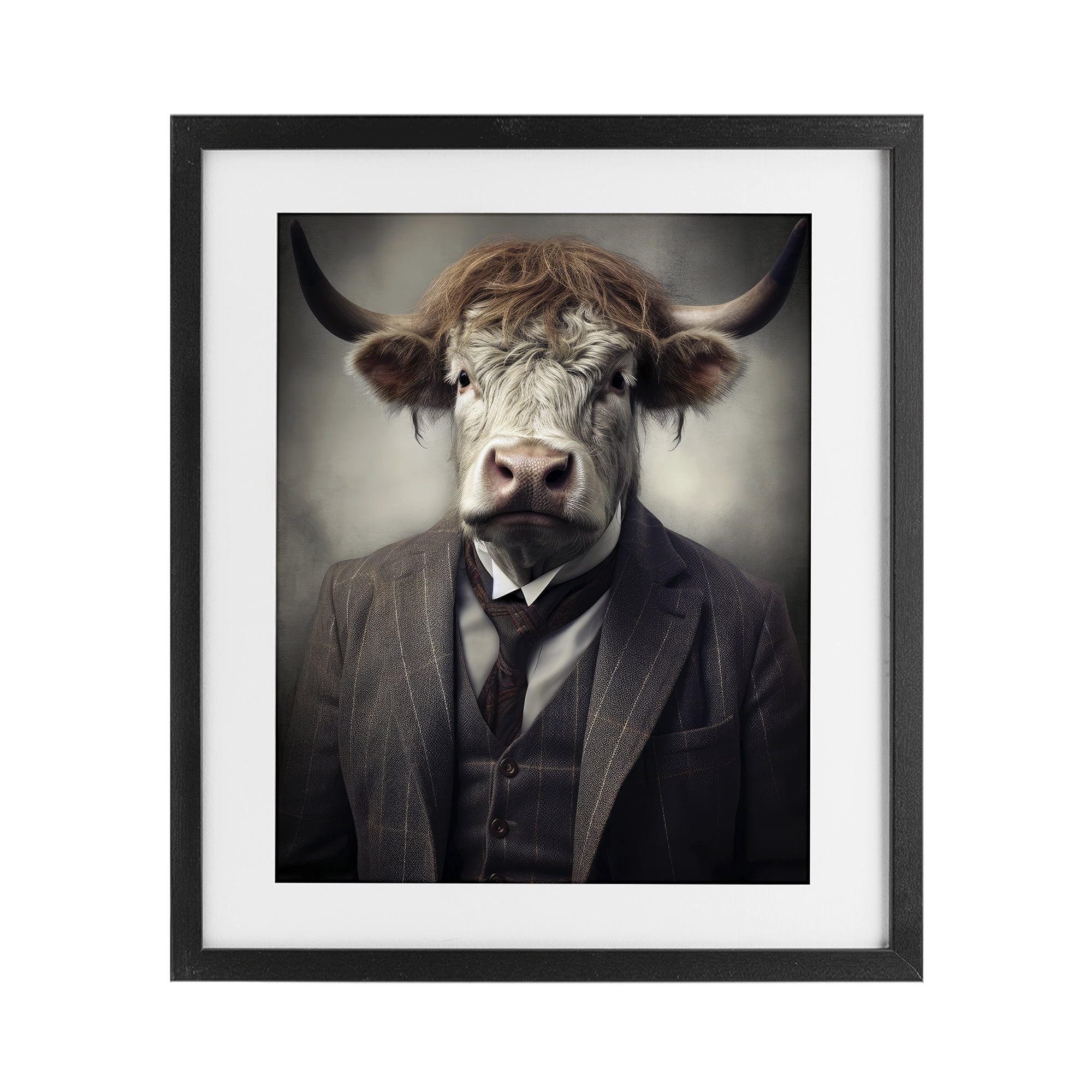 Stupell Industries Sophisticated Bull Portrait Black Framed Print Under Glass, design by Ray Powers