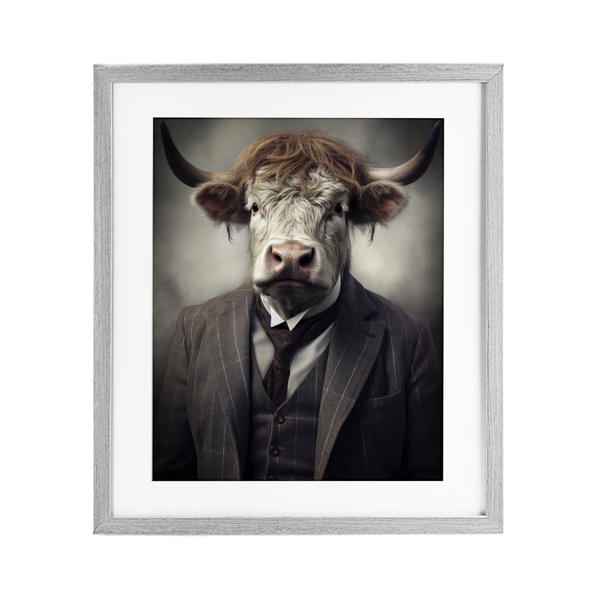 Stupell Industries Sophisticated Bull Portrait Gray Framed Print Under Glass, design by Ray Powers