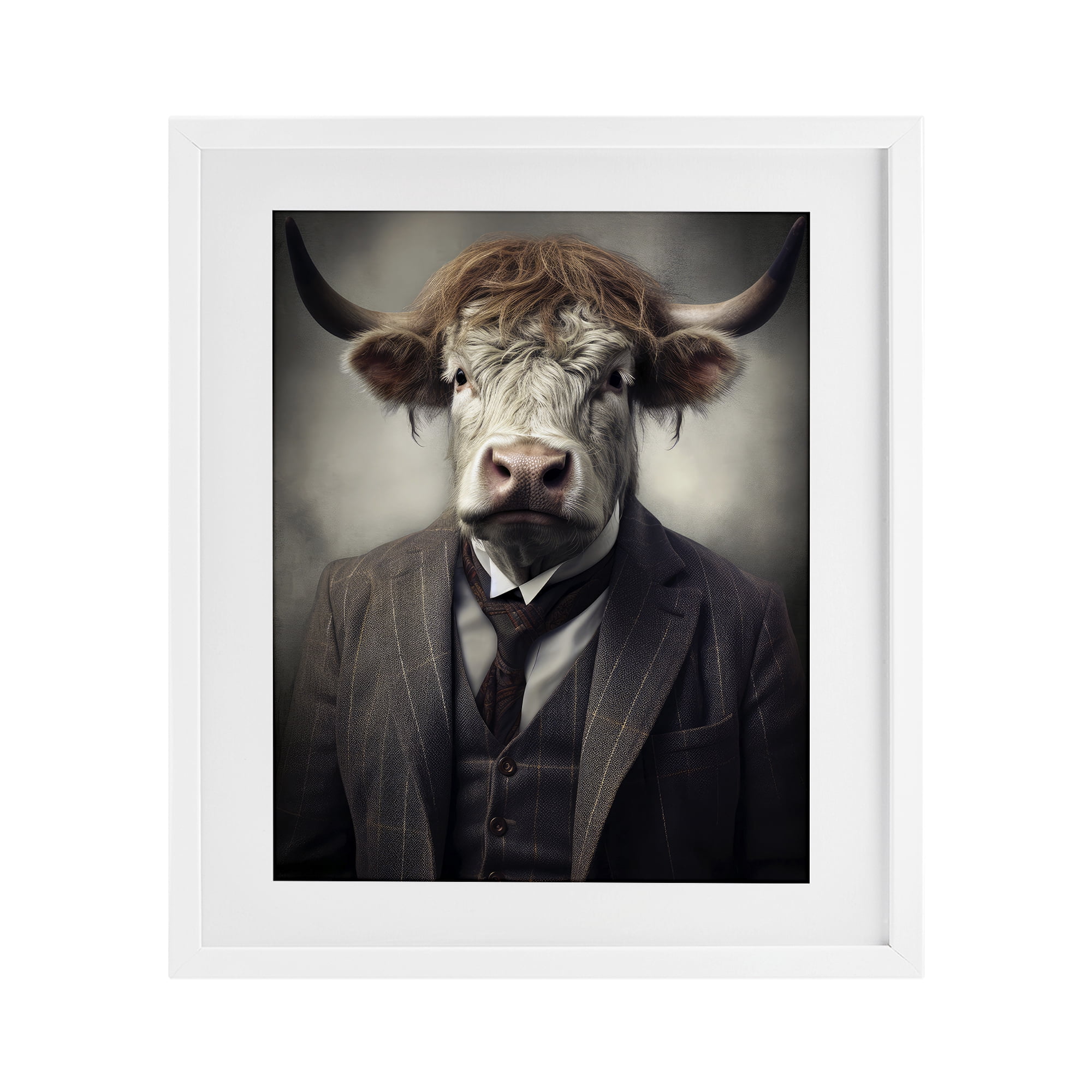 Stupell Industries Sophisticated Bull Portrait White Framed Print Under Glass, design by Ray Powers