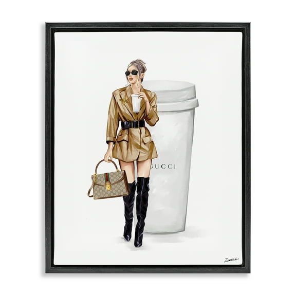 Stupell Industries Sophisticated Girl & Coffee People Painting Black Floater Framed Canvas Art Print Wall Art, 17 x 21