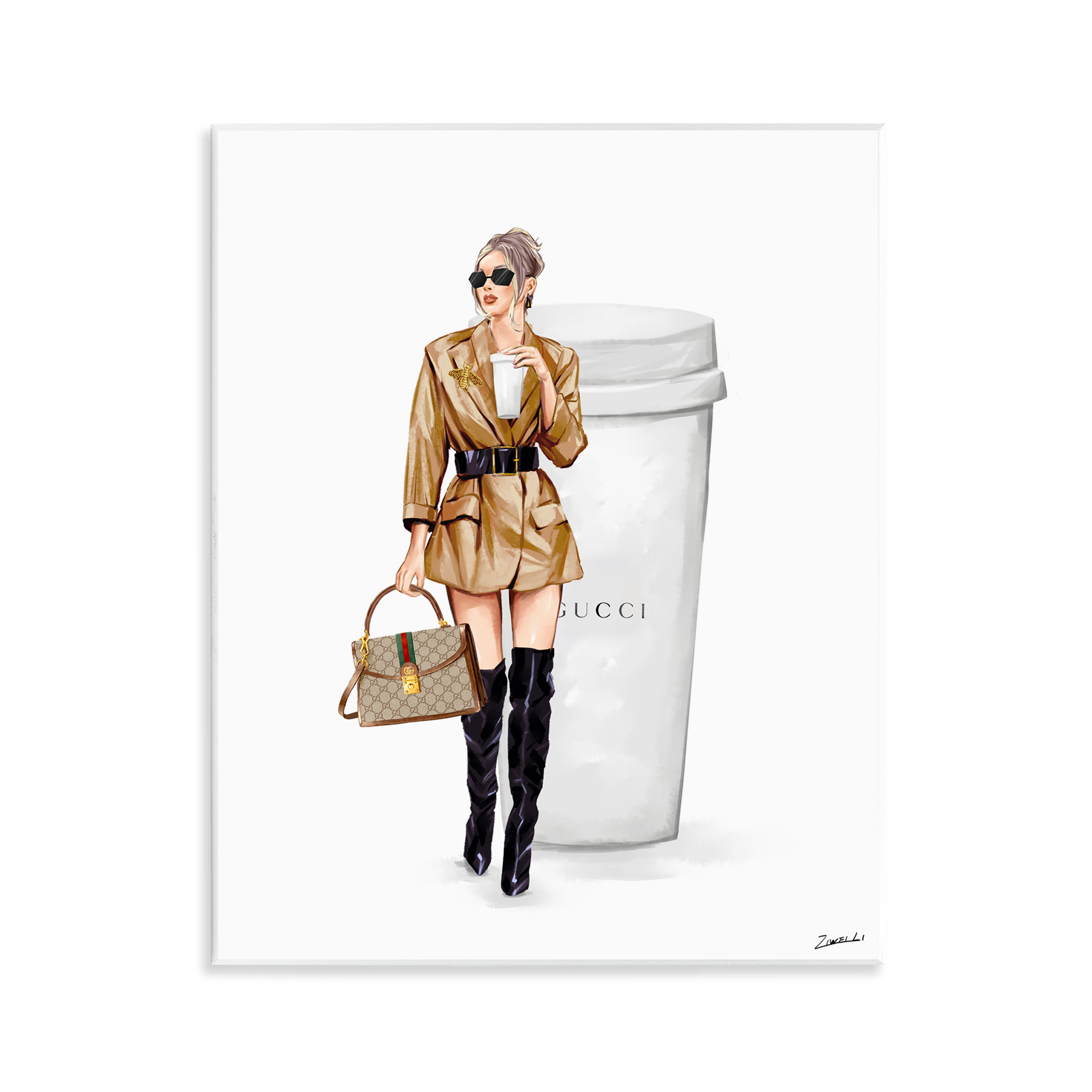 Stupell Industries Sophisticated Girl & Coffee People Painting Unframed Art Print Wall Art, 11 x 14