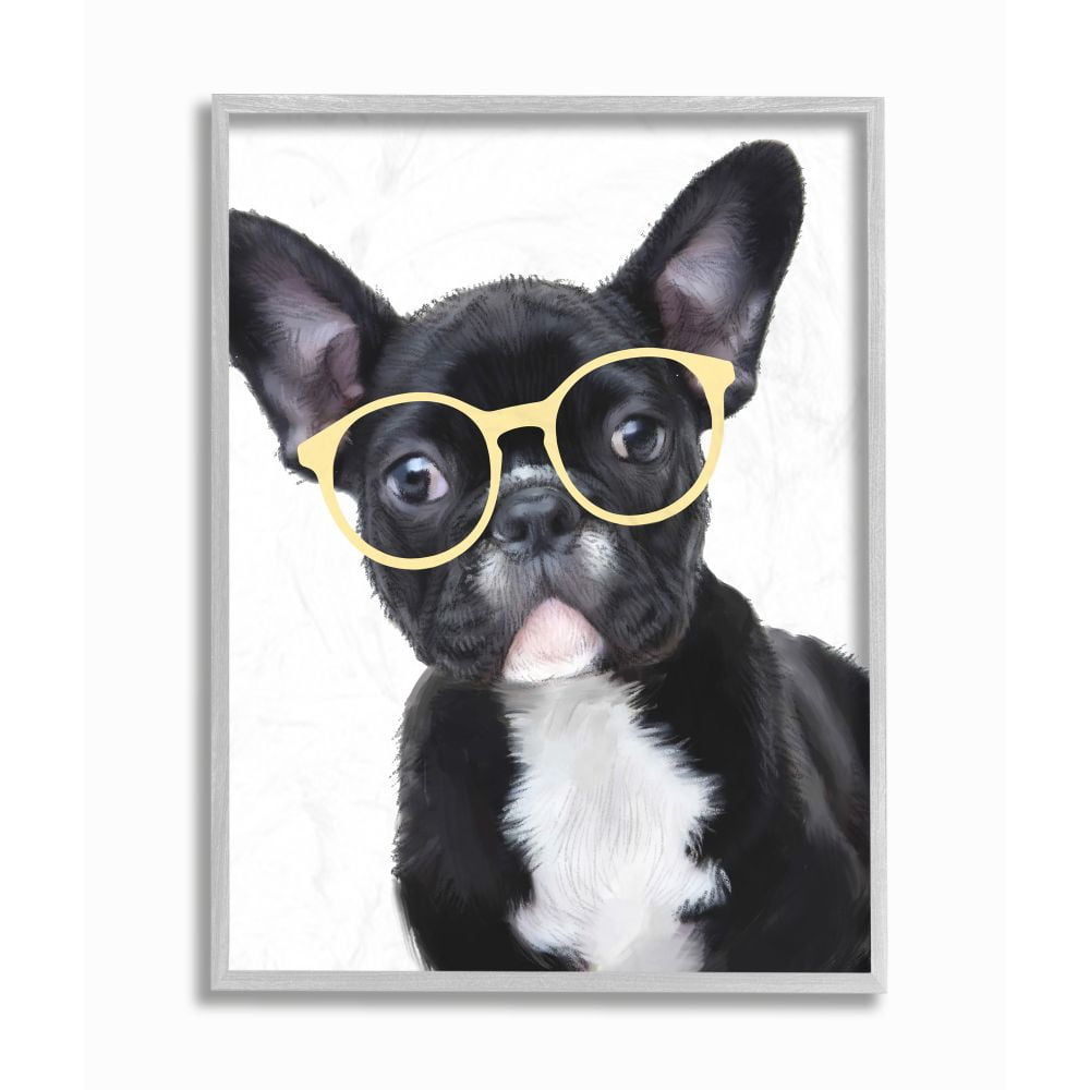 Stupell Industries Sophisticated Puppy Dog French Bulldog Glasses Framed Wall Art Design by Ziwei Li