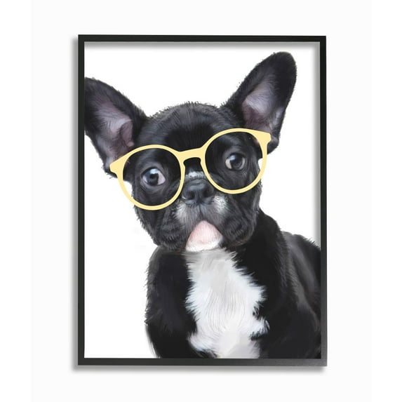 Stupell Industries Sophisticated Puppy Dog French Bulldog Glasses Framed Wall Art Design by Ziwei Li, 16" x 20", Black Framed