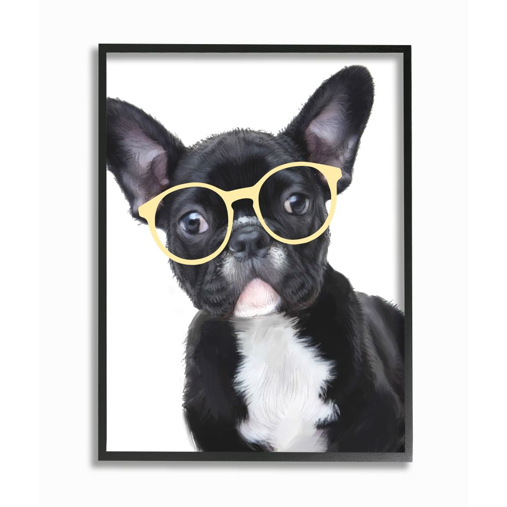 Stupell Industries Sophisticated Puppy Dog French Bulldog Glasses Framed Wall Art Design by Ziwei Li, 24" x 30", Black Framed