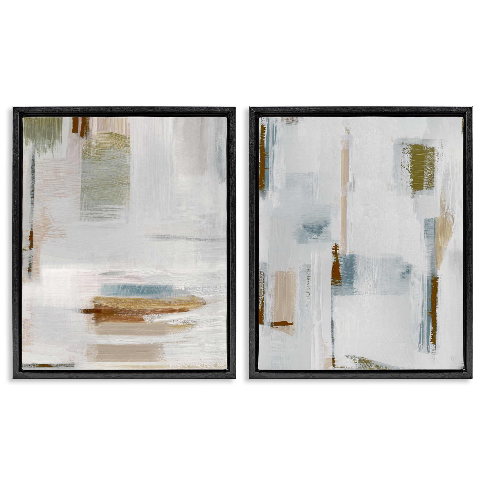Stupell Industries Sophisticated Soft Abstraction Abstract Painting Black Floater Framed Canvas Art Print Wall Art, 31 x 25, Set of 2