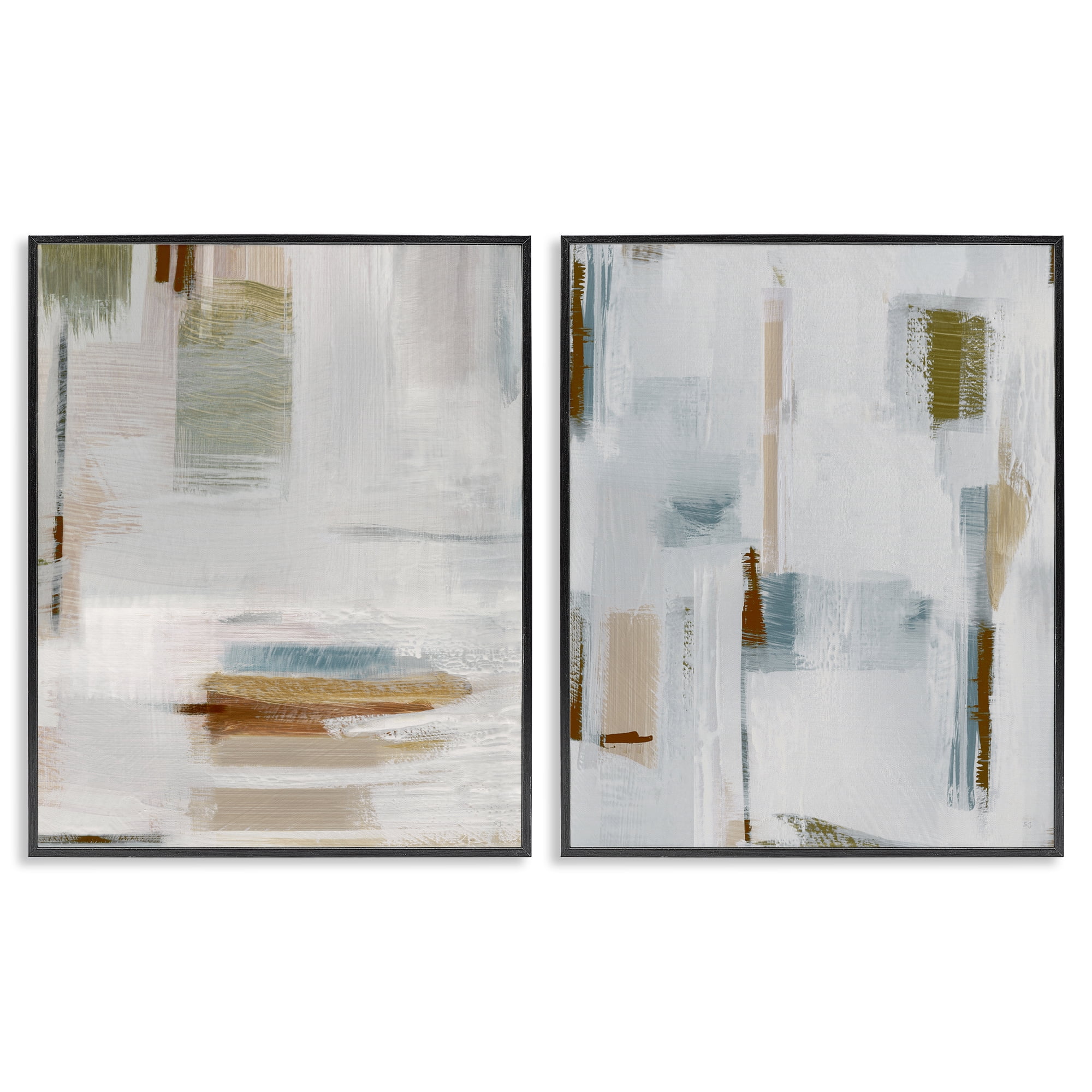 Stupell Industries Sophisticated Soft Abstraction Abstract Painting Black Framed Art Print Wall Art, 16 x 20, Set of 2