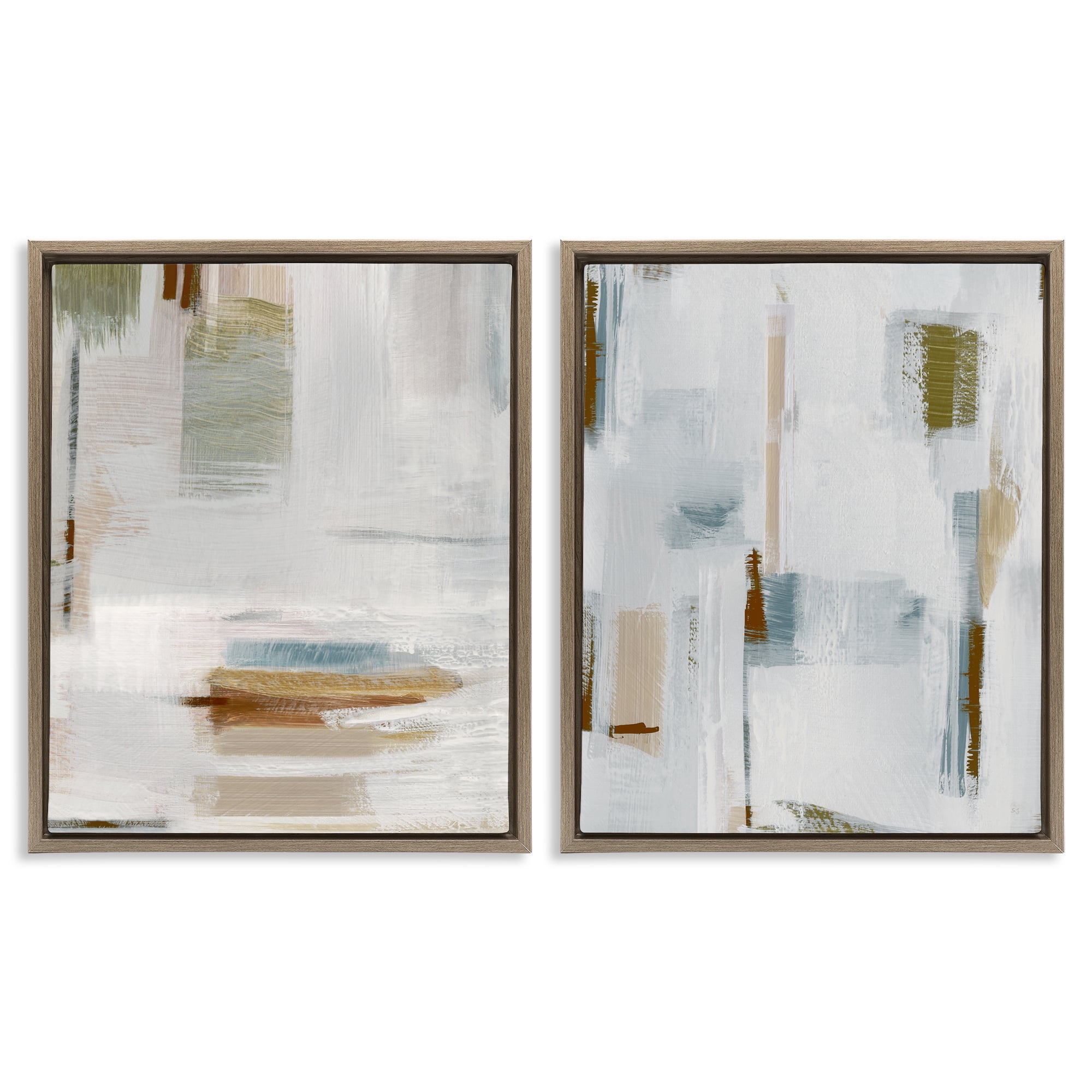 Stupell Industries Sophisticated Soft Abstraction Abstract Painting Brown Floater Framed Canvas Art Print Wall Art, 31 x 25, Set of 2