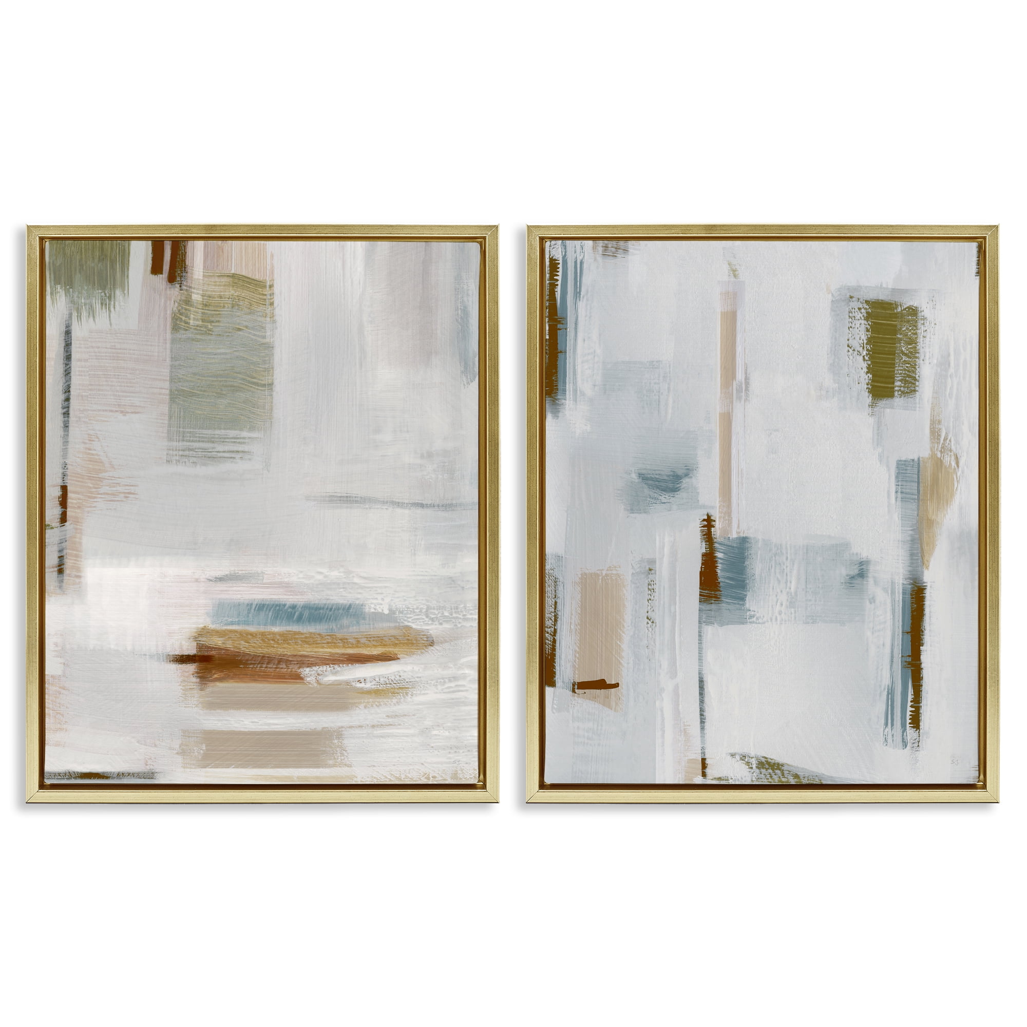 Stupell Industries Sophisticated Soft Abstraction Abstract Painting Gold Floater Framed Canvas Art Print Wall Art, 17 x 21, Set of 2