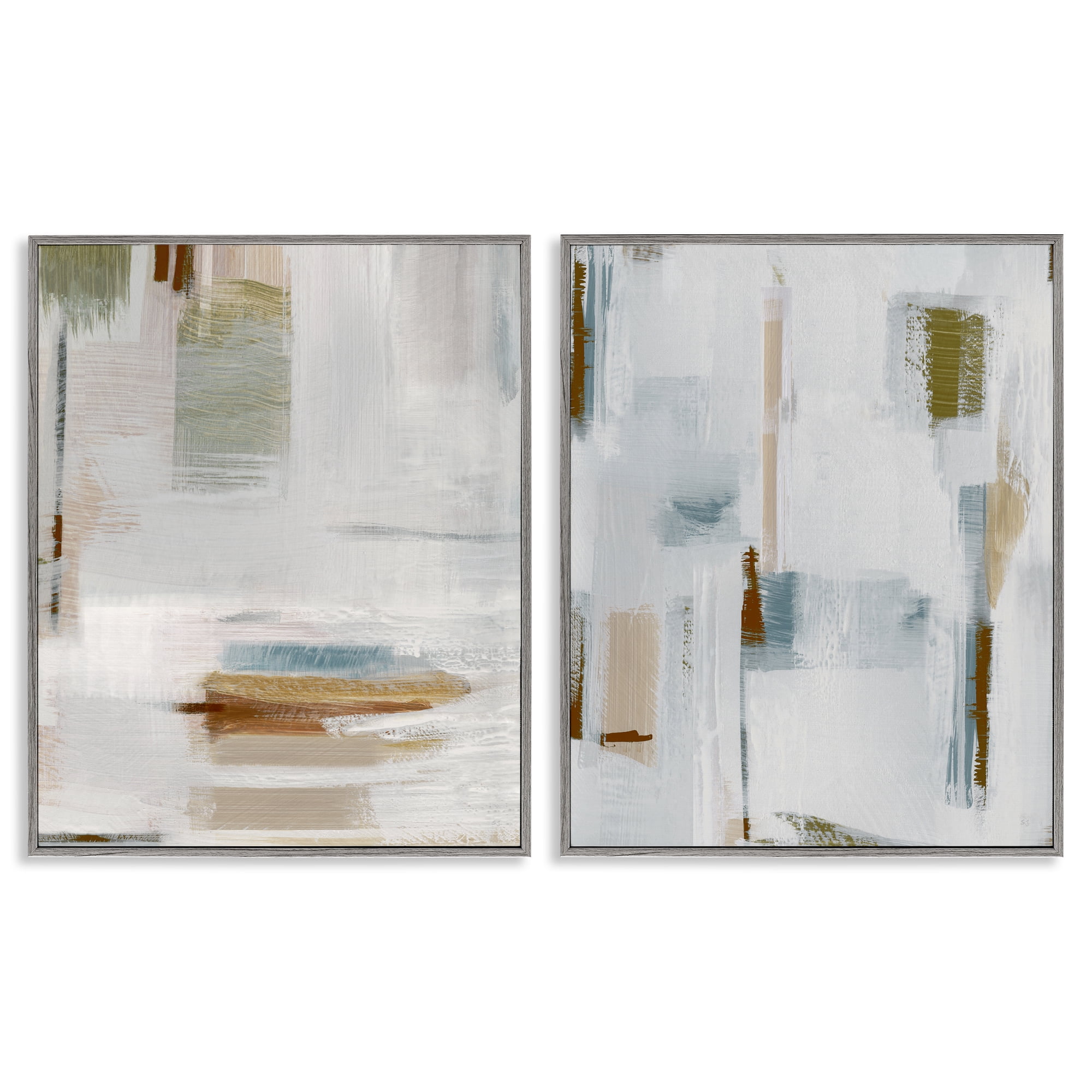 Stupell Industries Sophisticated Soft Abstraction Abstract Painting Gray Framed Art Print Wall Art, 11 x 14, Set of 2