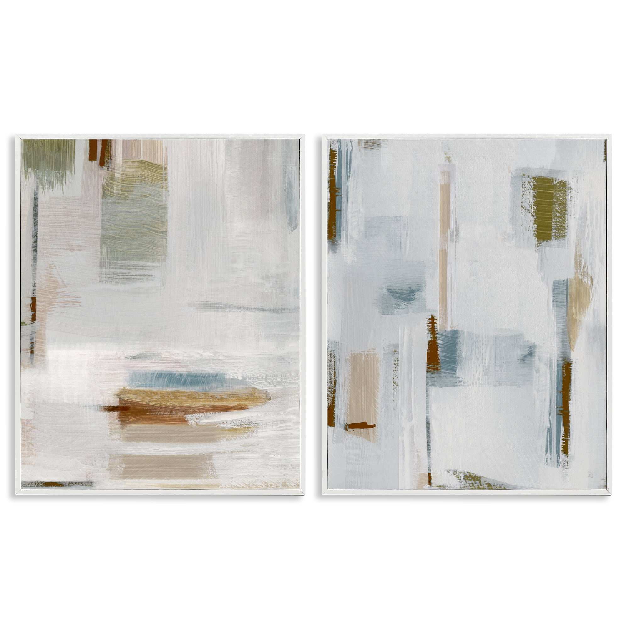 Stupell Industries Sophisticated Soft Abstraction Abstract Painting White Framed Art Print Wall Art, 11 x 14, Set of 2
