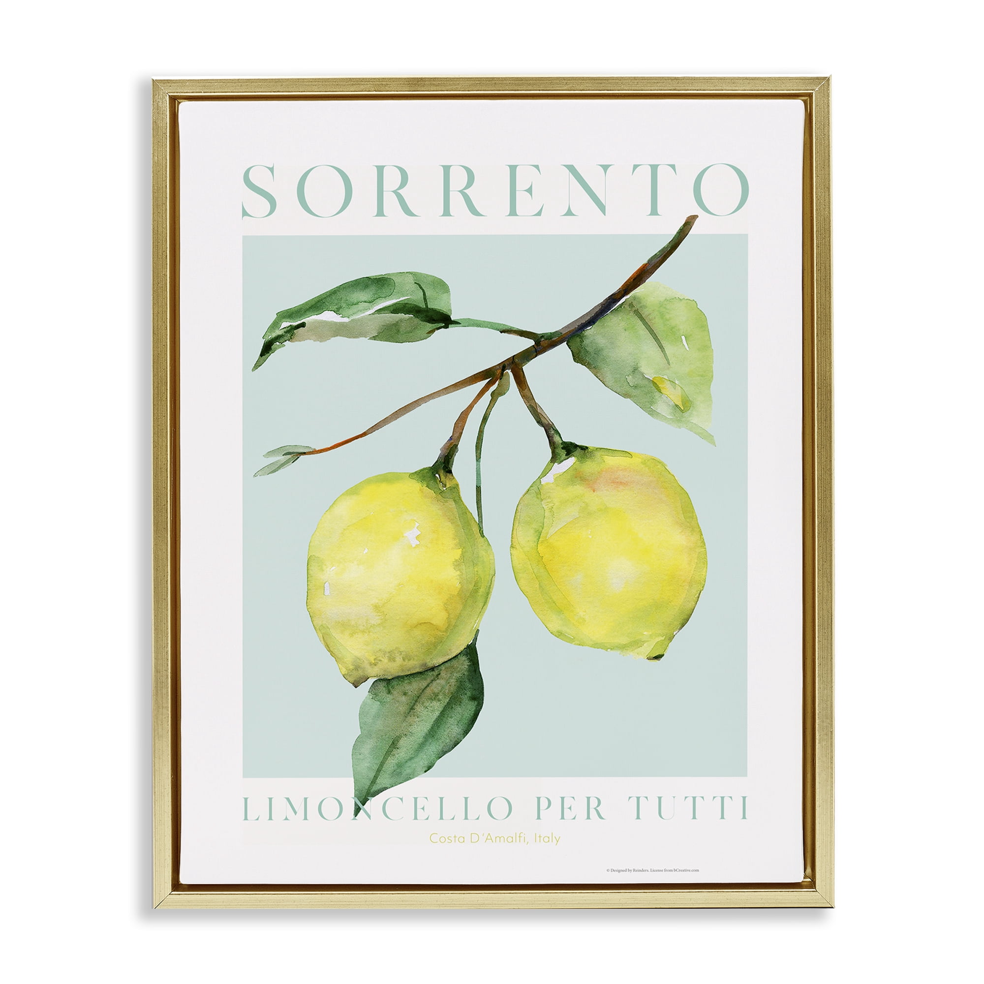 Stupell Industries Sorrento Lemon Branch Food & Beverage Painting Gold Floater Framed Canvas Art Print Wall Art, 17 x 21