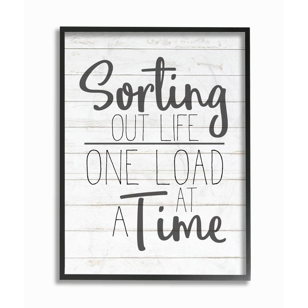 Stupell Industries Sorting Out Life Bathroom Laundry Black And White Design Framed Giclee Texturized Art by Kimberly Allen