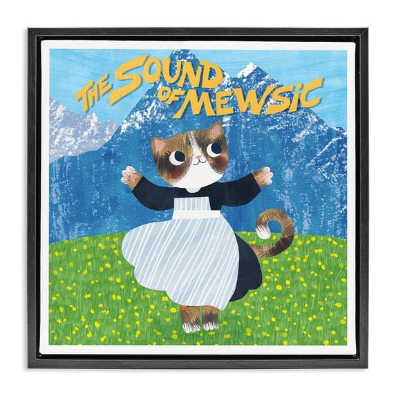 Stupell Industries Sound Of Mewsic Cat Parody Black Framed Floater Canvas Wall Art design by Angie Rozelaar, 18 x 18