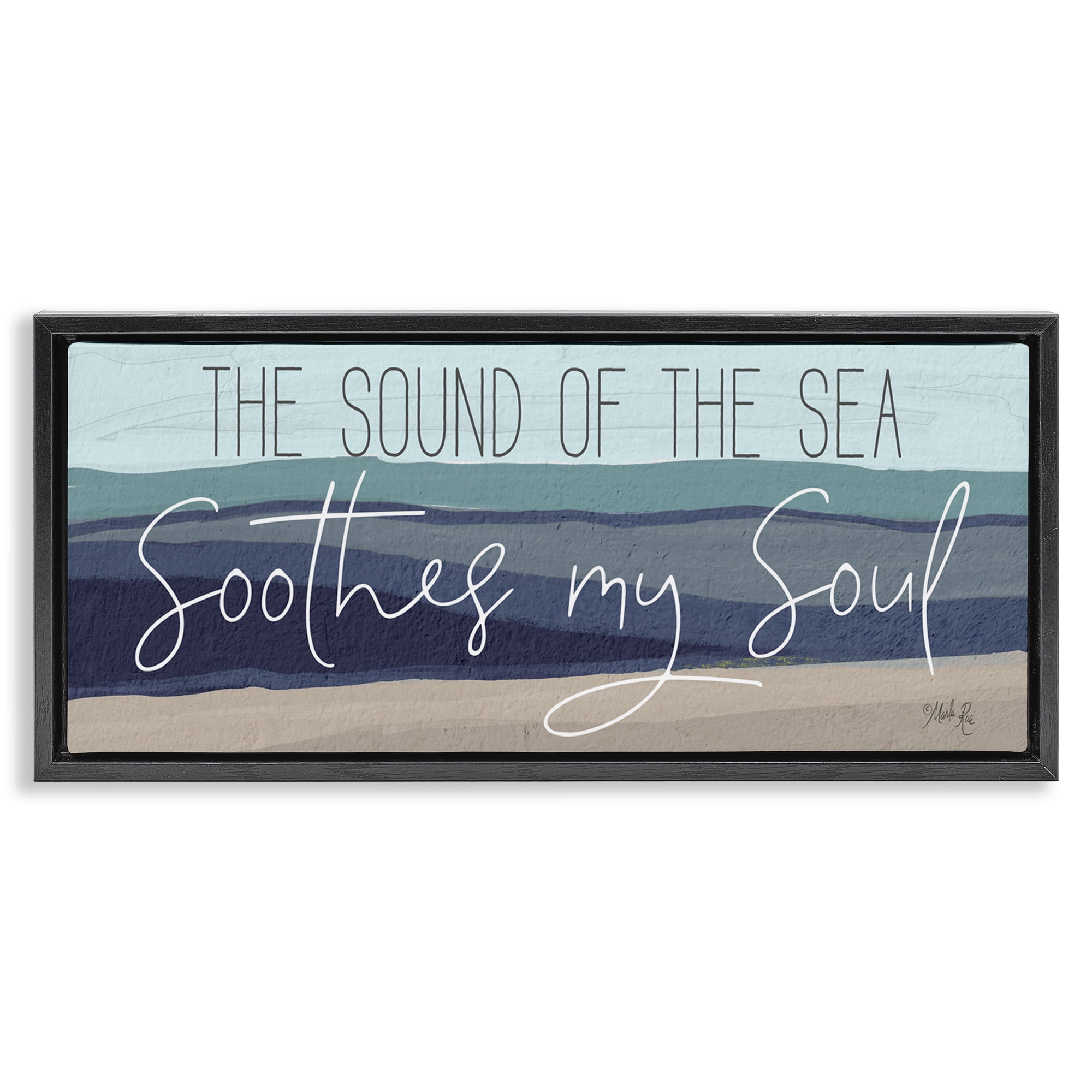 Stupell Industries Sound Of The Sea Coastal Painting Black Floater Framed Canvas Art Print Wall Art, 31 x 14